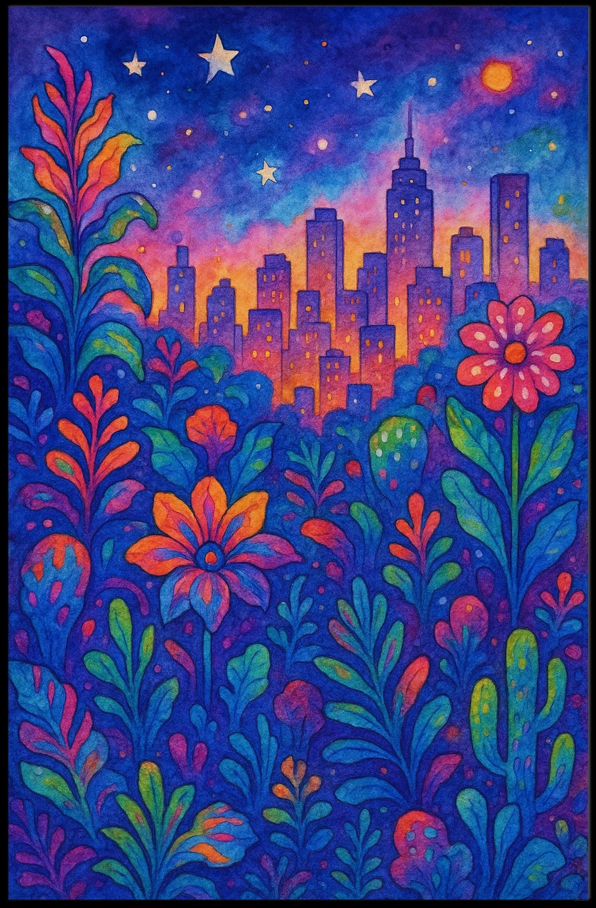 Colorful Cityscape Night Sky: Urban or Cityscape Poster