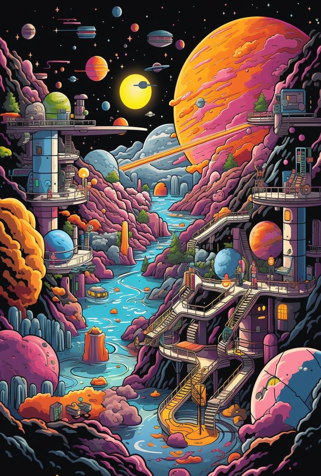 Futuristic Space Exploration with Retro Sci-Fi Poster