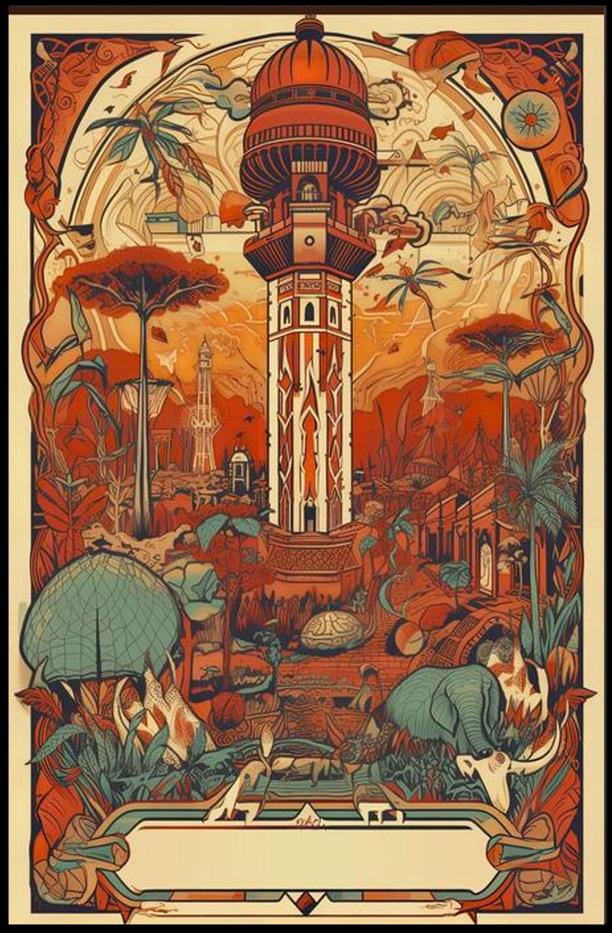 Enchanted Tower: Fantastical Landscape with Ornate Structure Poster