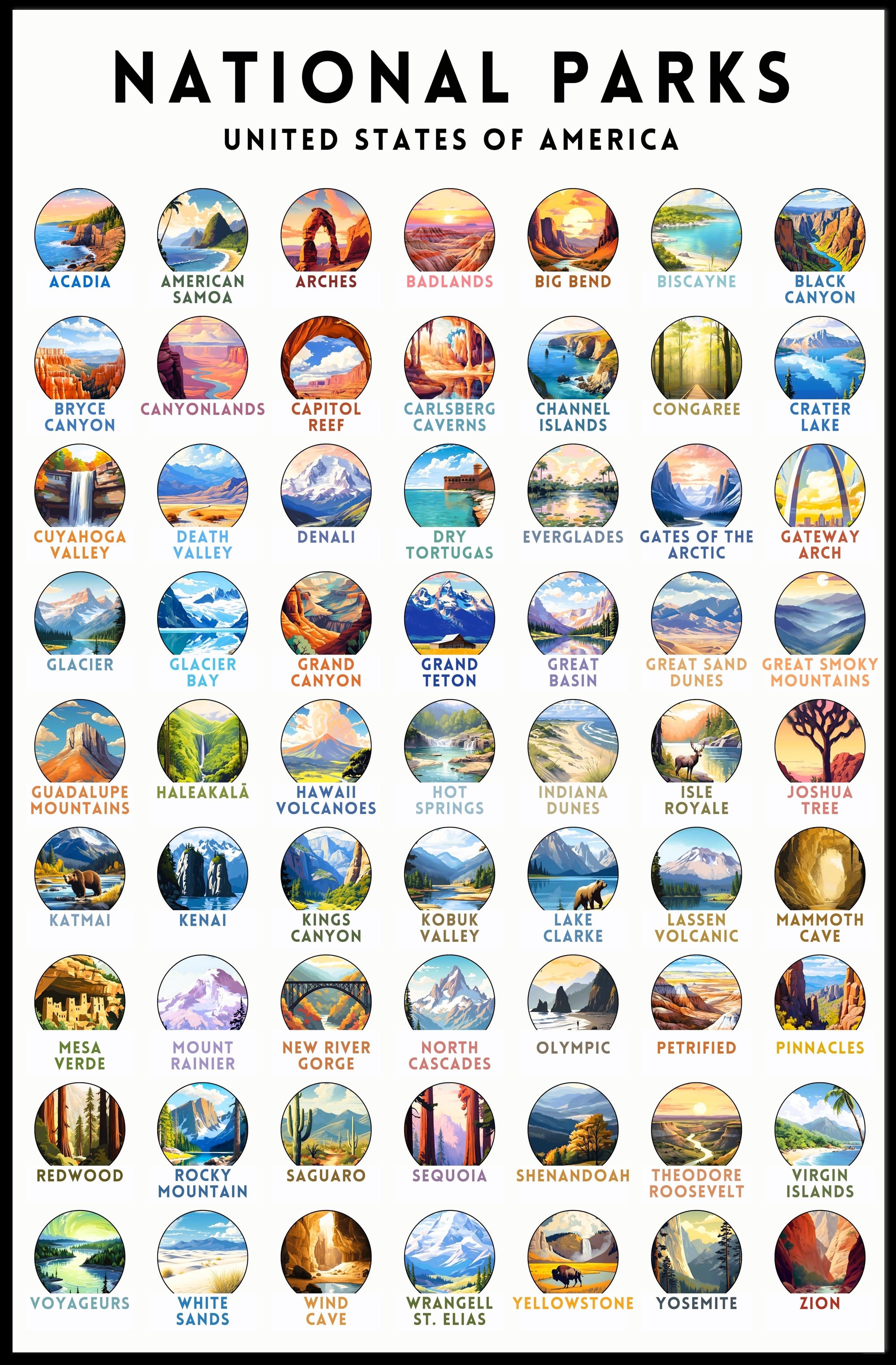 National Parks United States Poster Travel Print