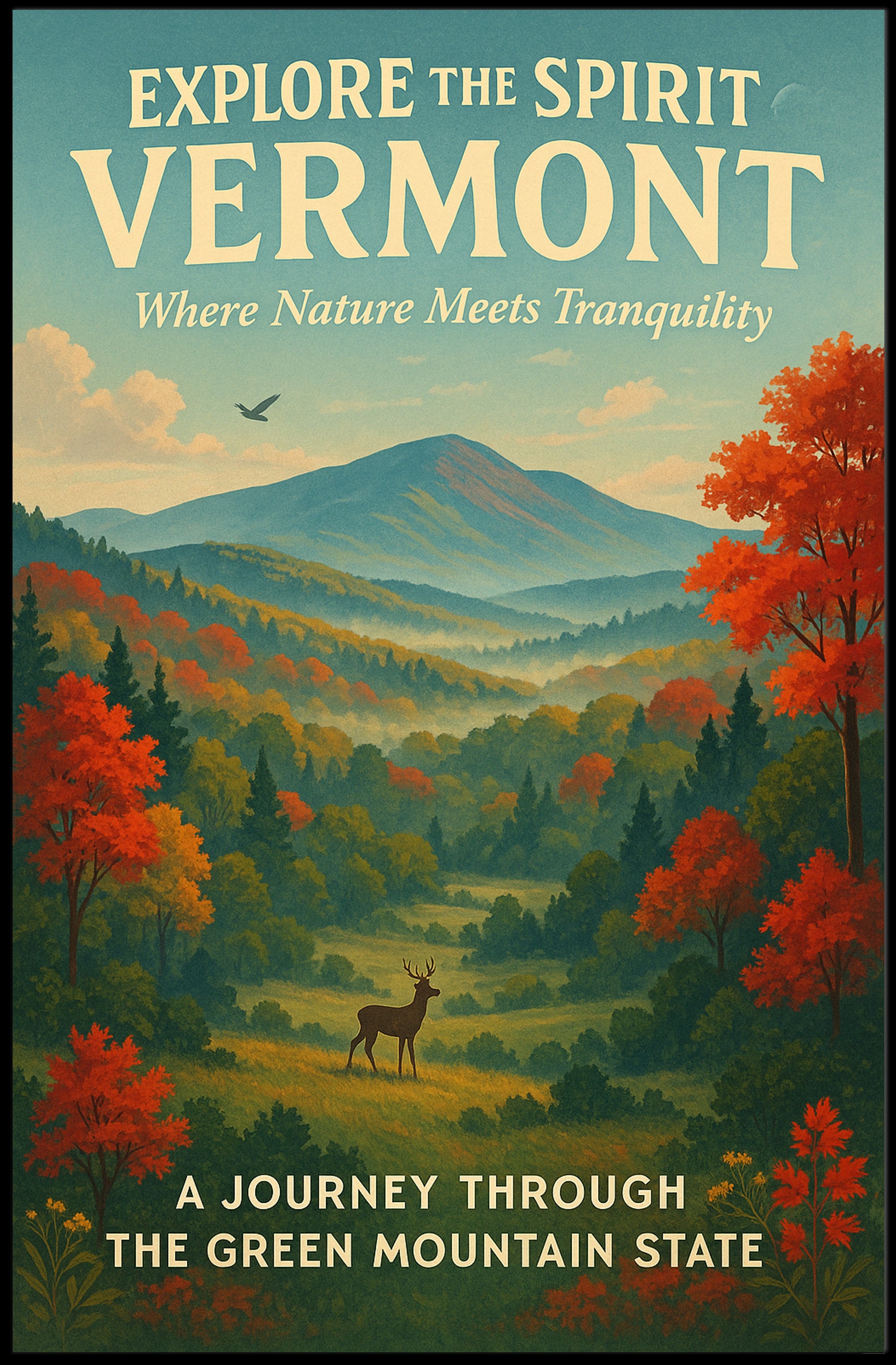 Vermont Travel Poster Vintage Scenic Wall Art