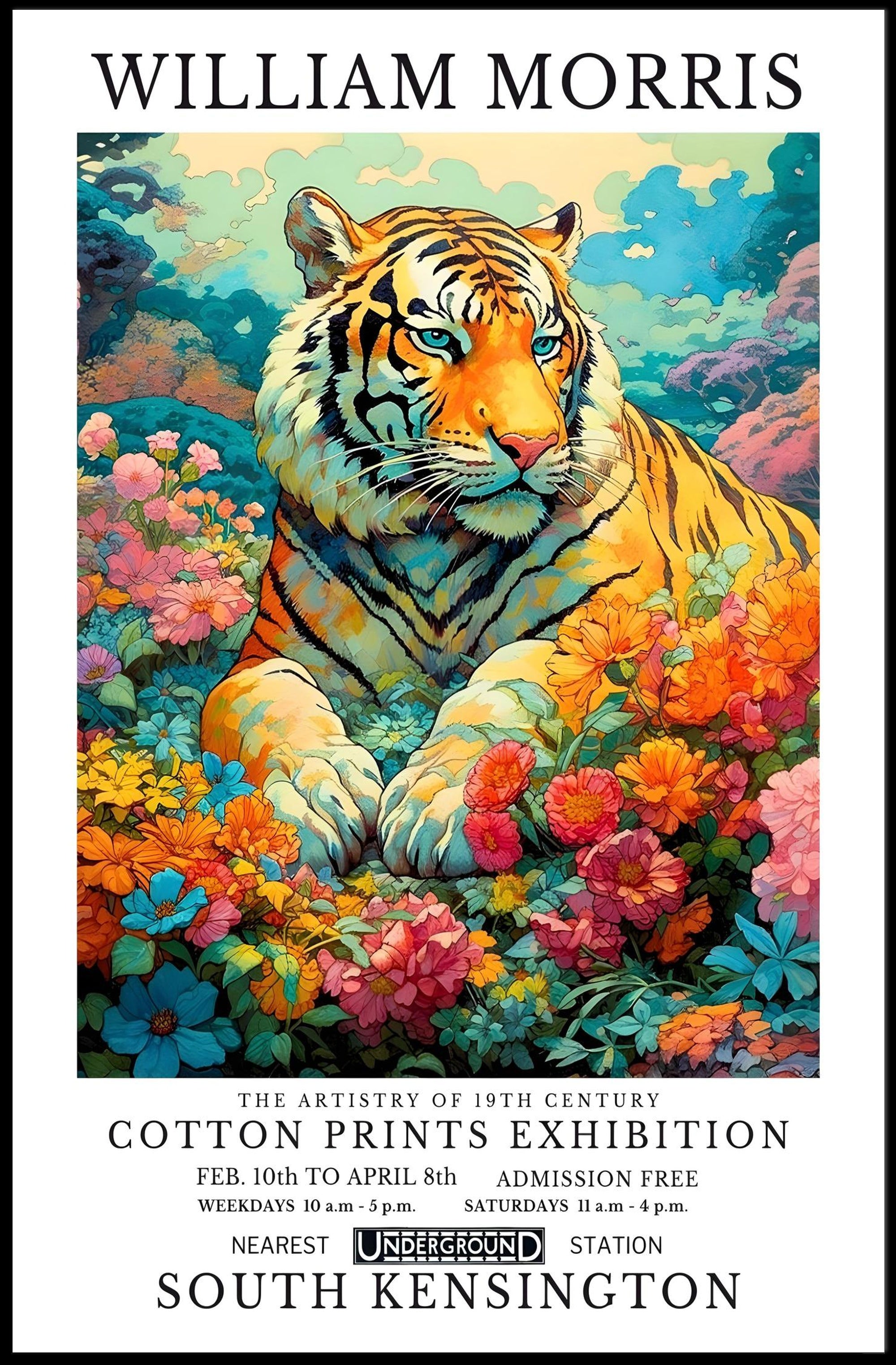 Majestic Tiger in Dreamlike Garden: Abstract or Artistic Poster