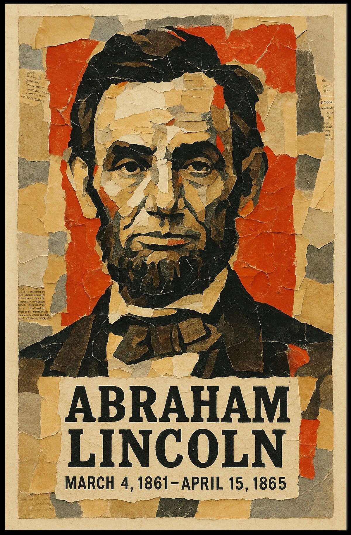 Abraham Lincoln 16th President of the United States Layered paper Collage Poster