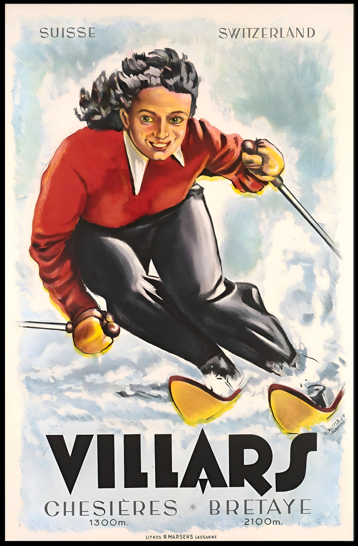 Skiing in Villars, Switzerland Poster
