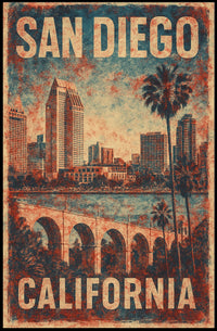 San Diego Skyline Art Deco Vintage Travel Collectors Poster