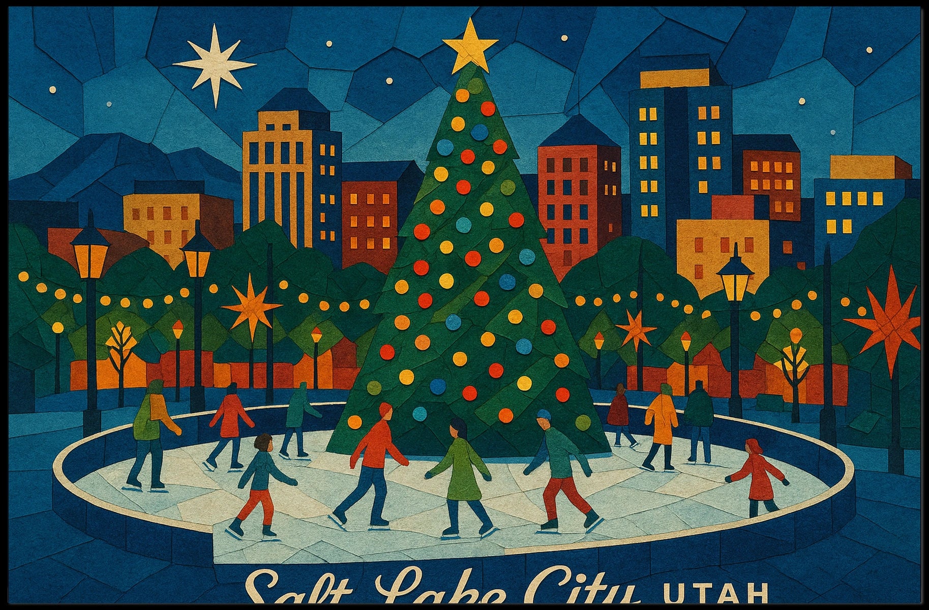 Holiday Skating Salt Lake City Festive Impressionism Poster