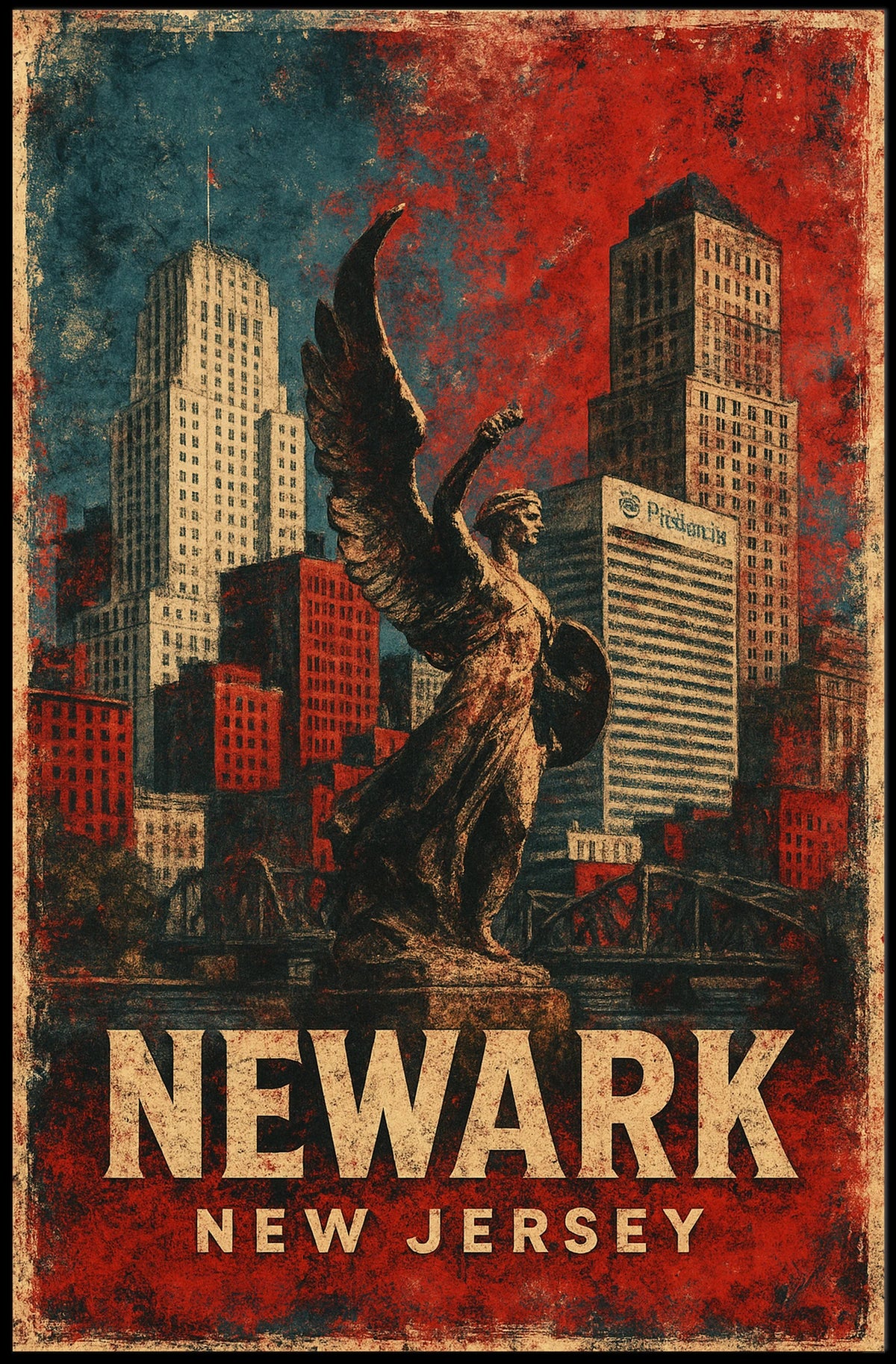 Newark Skyline Cityscape Digital Painting Urban Art Poster