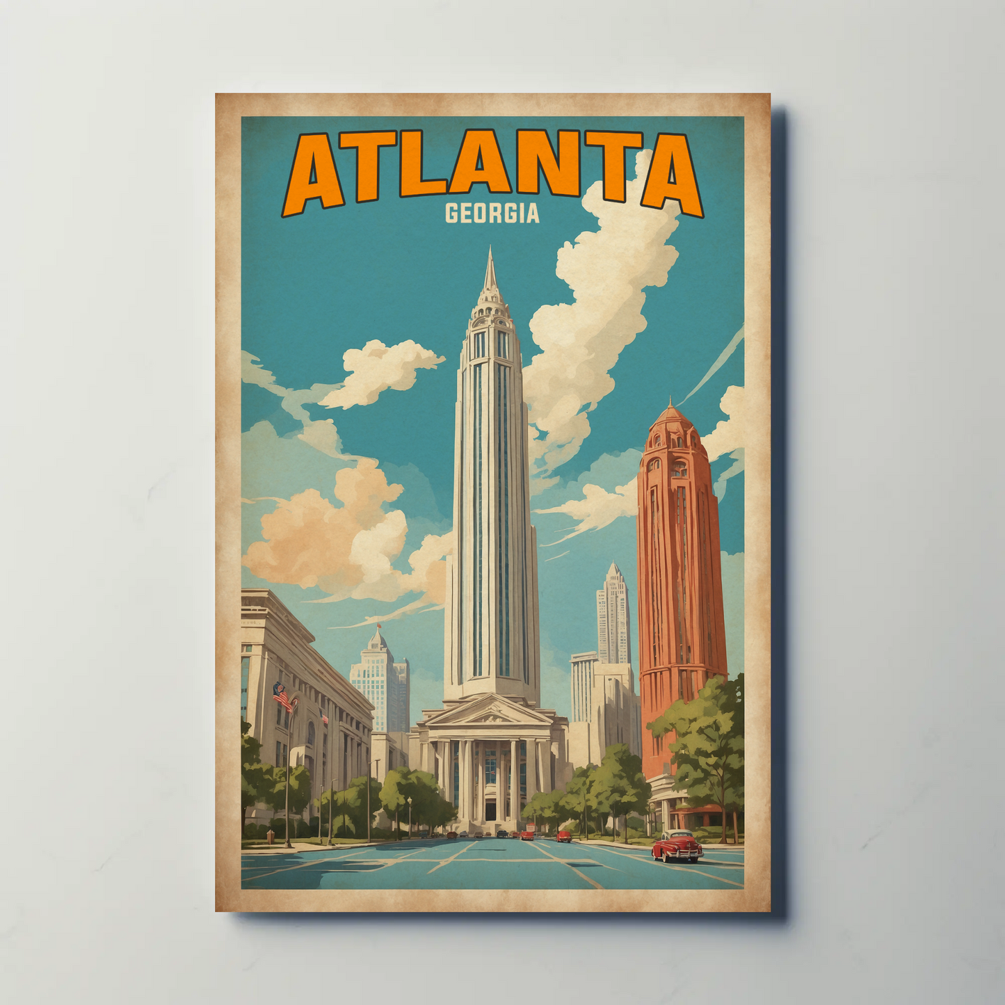 Atlanta Georgia Skyscraper Skyline Vintage Travel Poster
