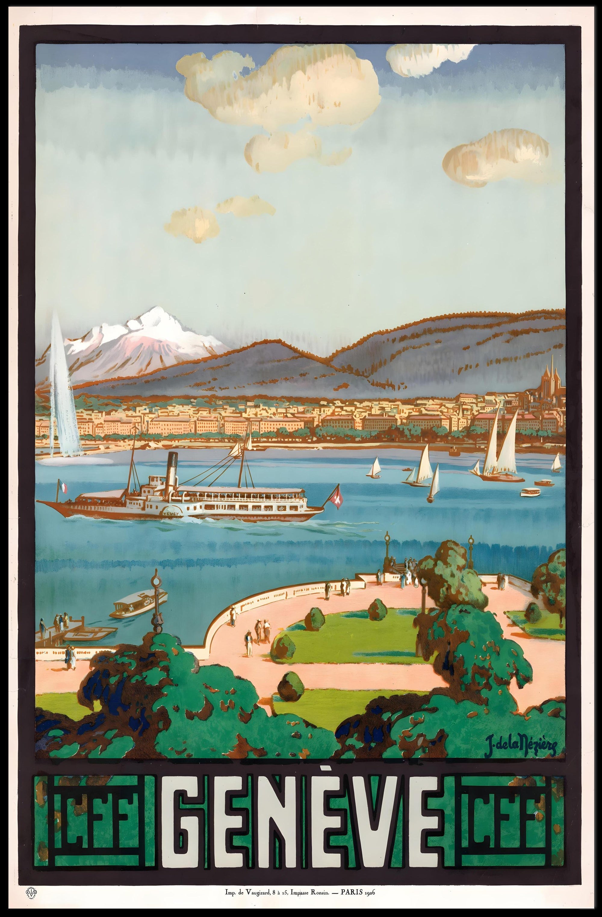 Picturesque Early 20th-Century Scene of Geneva Travel Poster