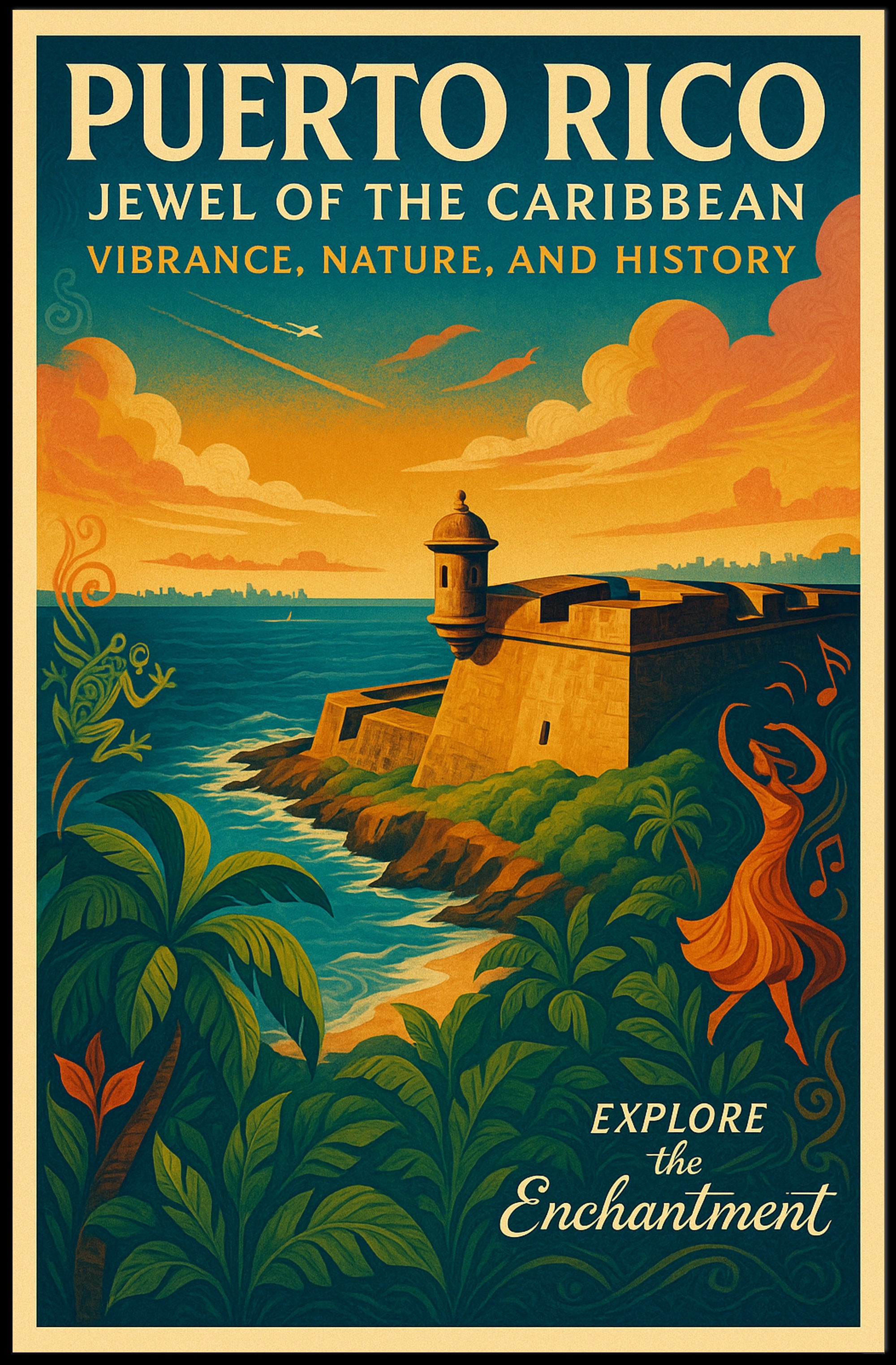 Puerto Rico Jewel of the Caribbean Travel Poster