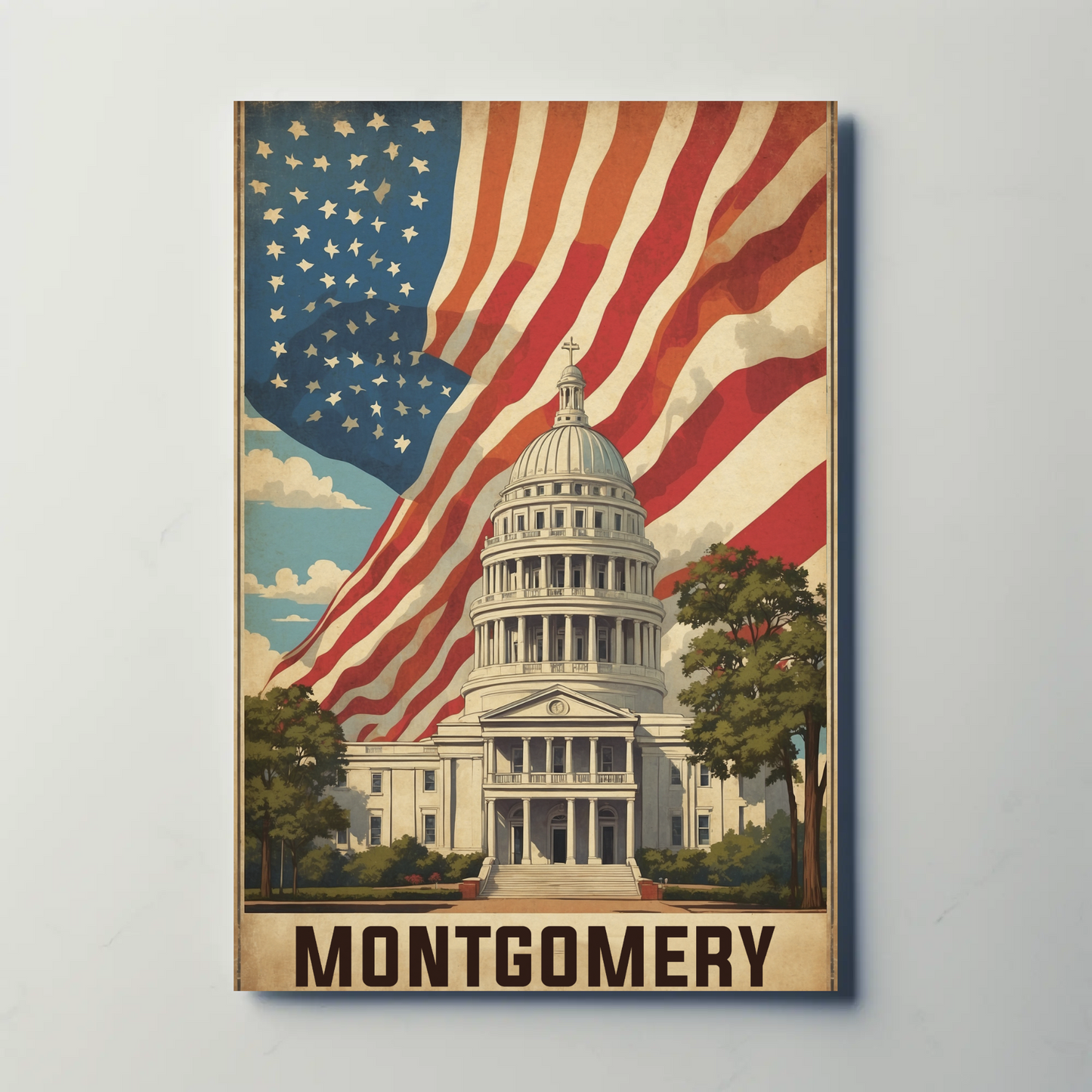 Montgomery Alabama Capitol Flag Vintage Travel Poster