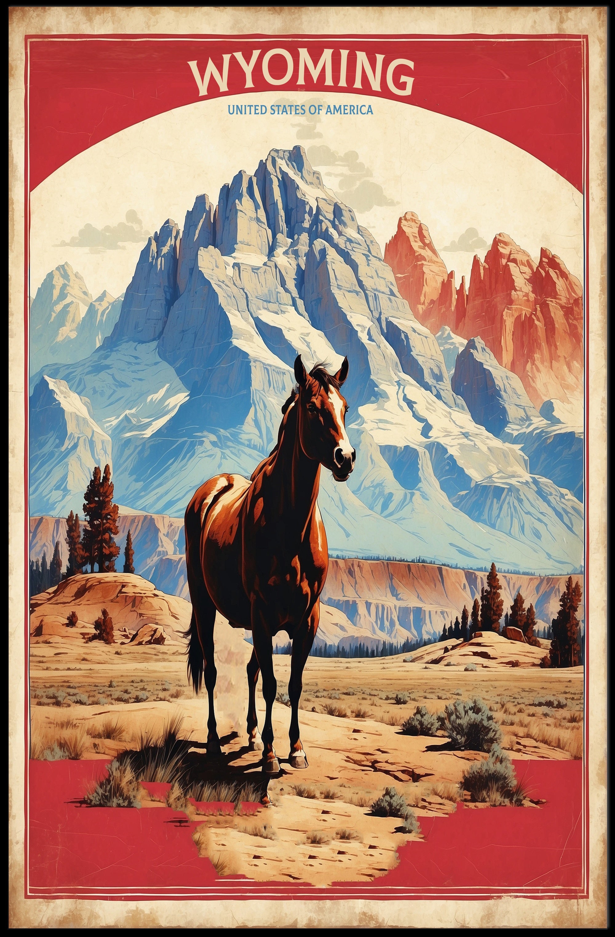 Wyoming Horse Scenic Travel Poster