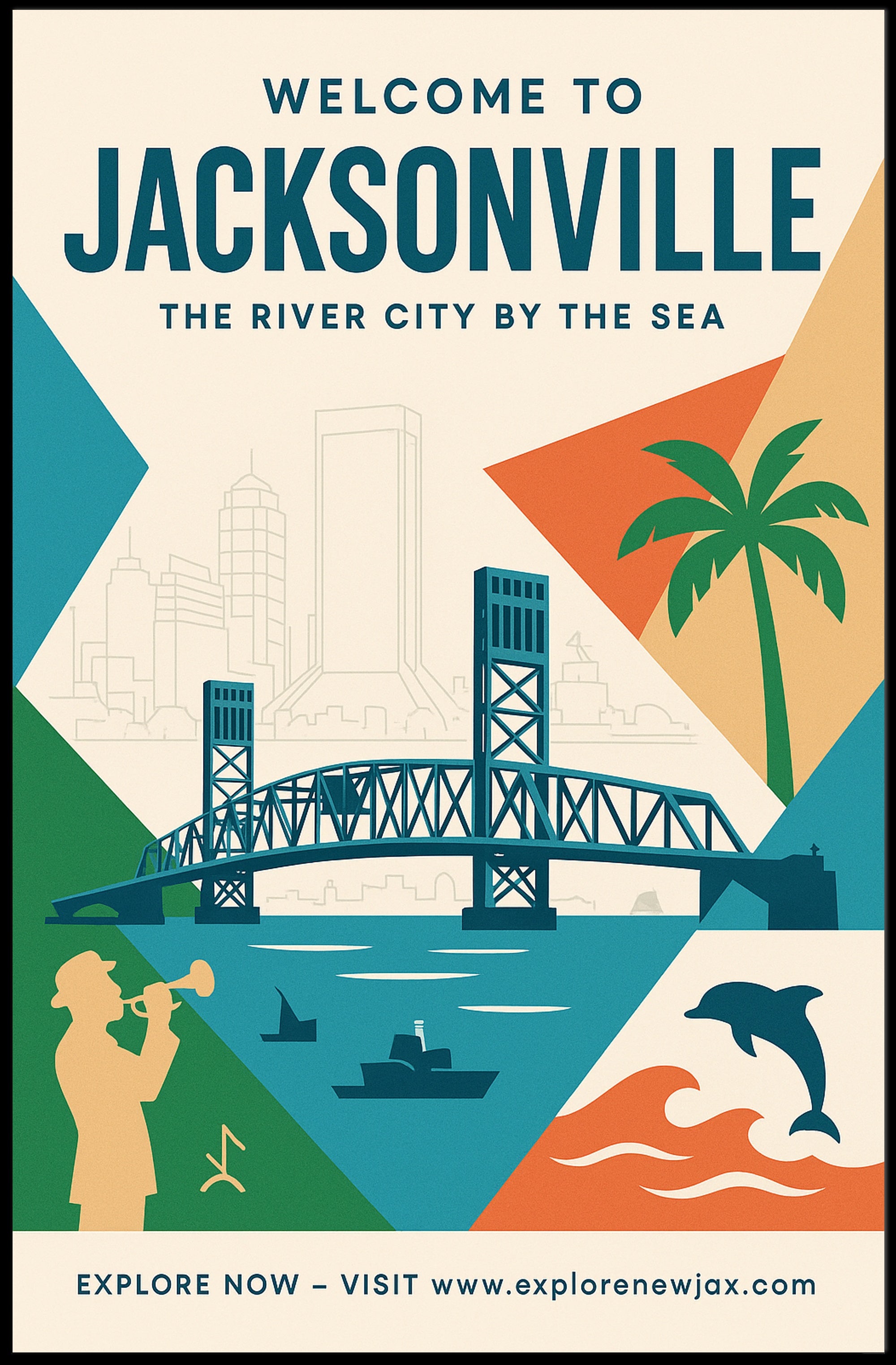 Jacksonville Cityscape Travel Poster PosterGoat