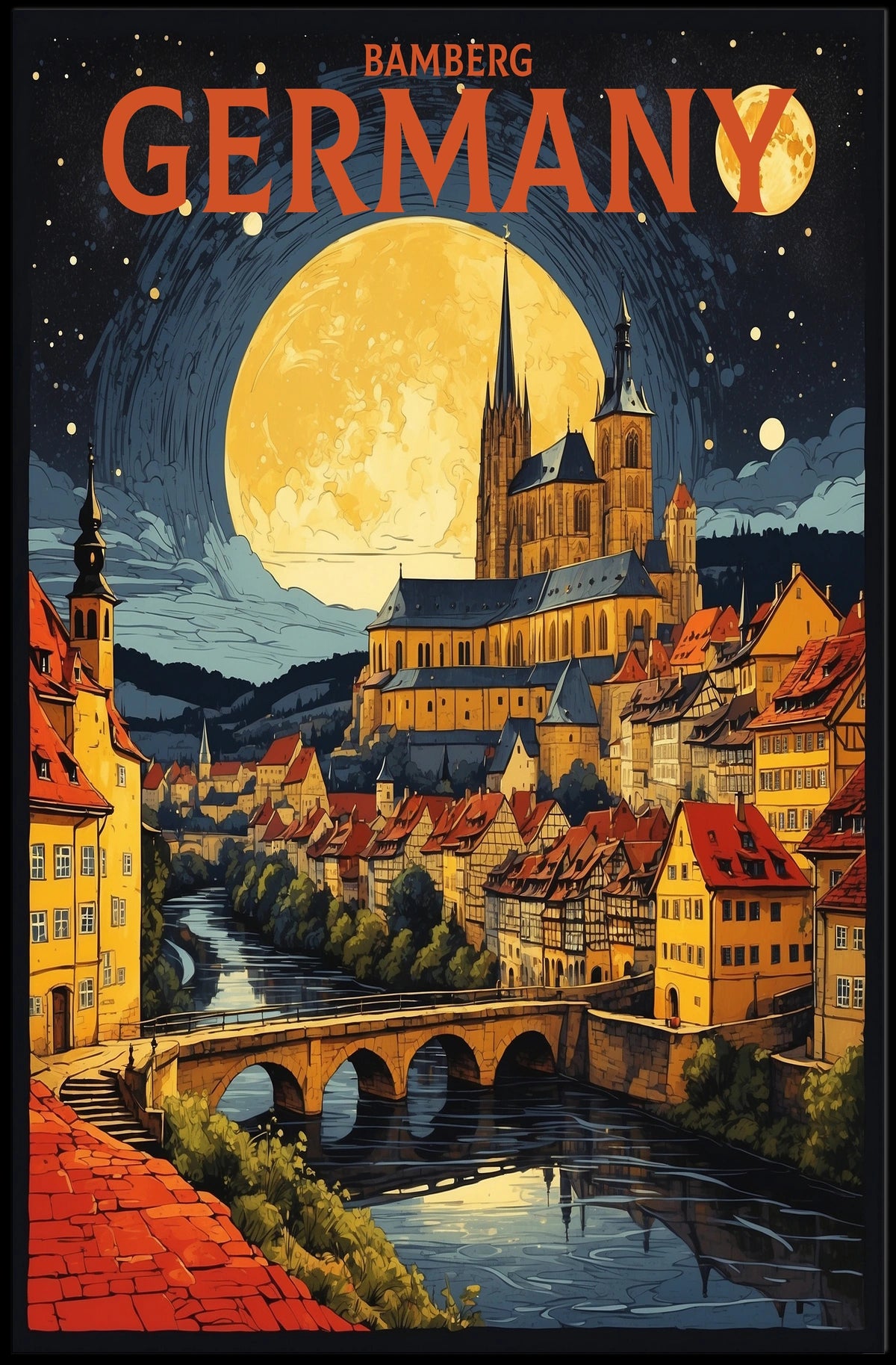 Bamberg, Germany A Nighttime Illustration Poster