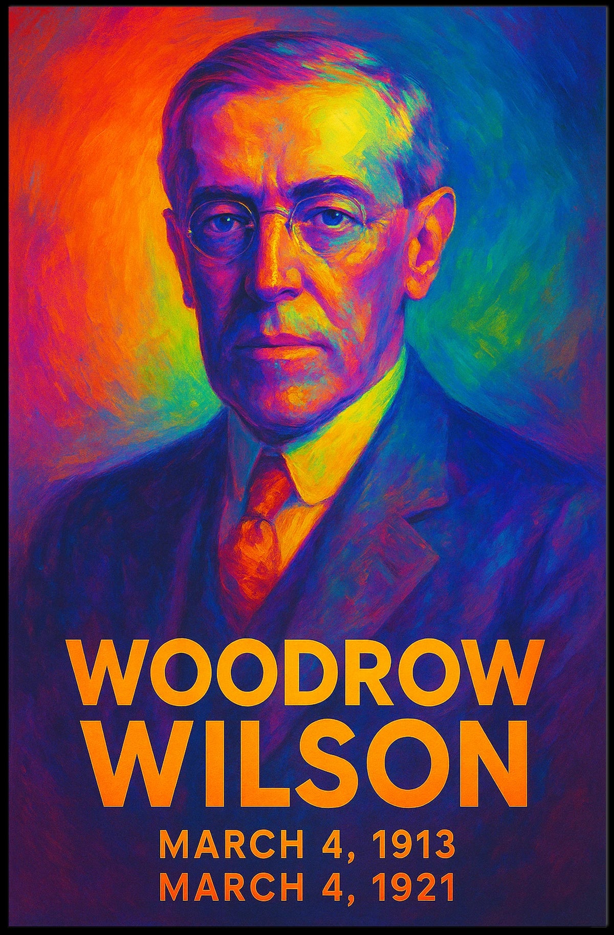 Woodrow Wilson 28th President of the United States Neon Gradient Overlay Poster