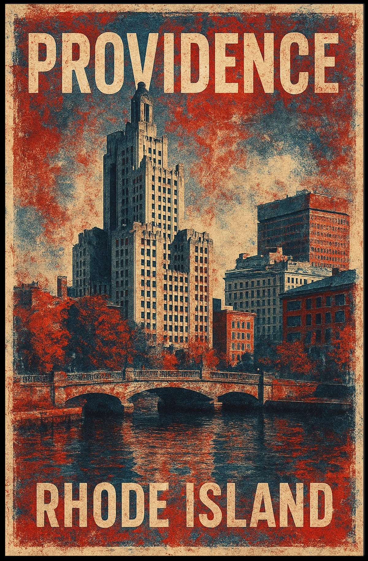 Providence Rhode Island Vintage Urban Cityscape Poster