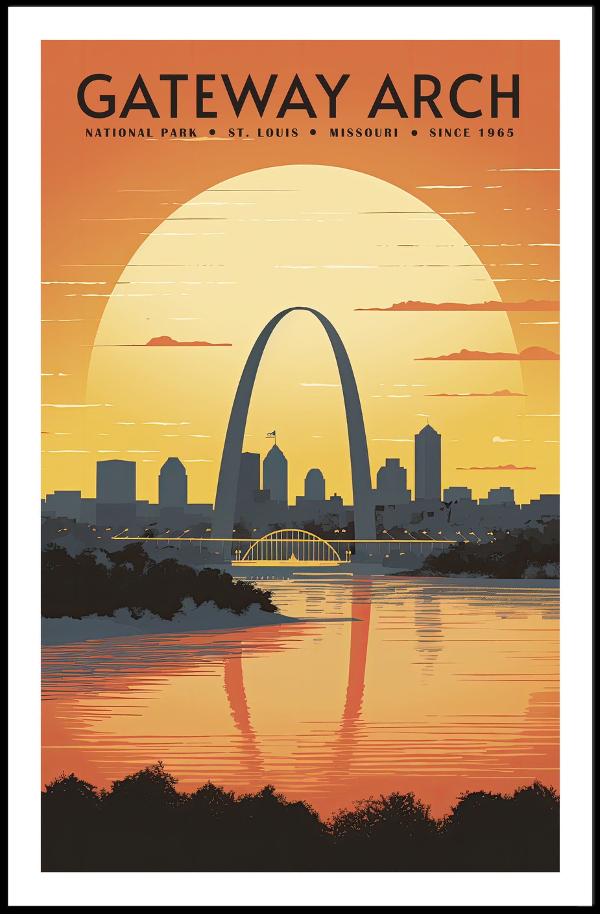 Gateway Arch Sunset Poster Travel Wall Art Print