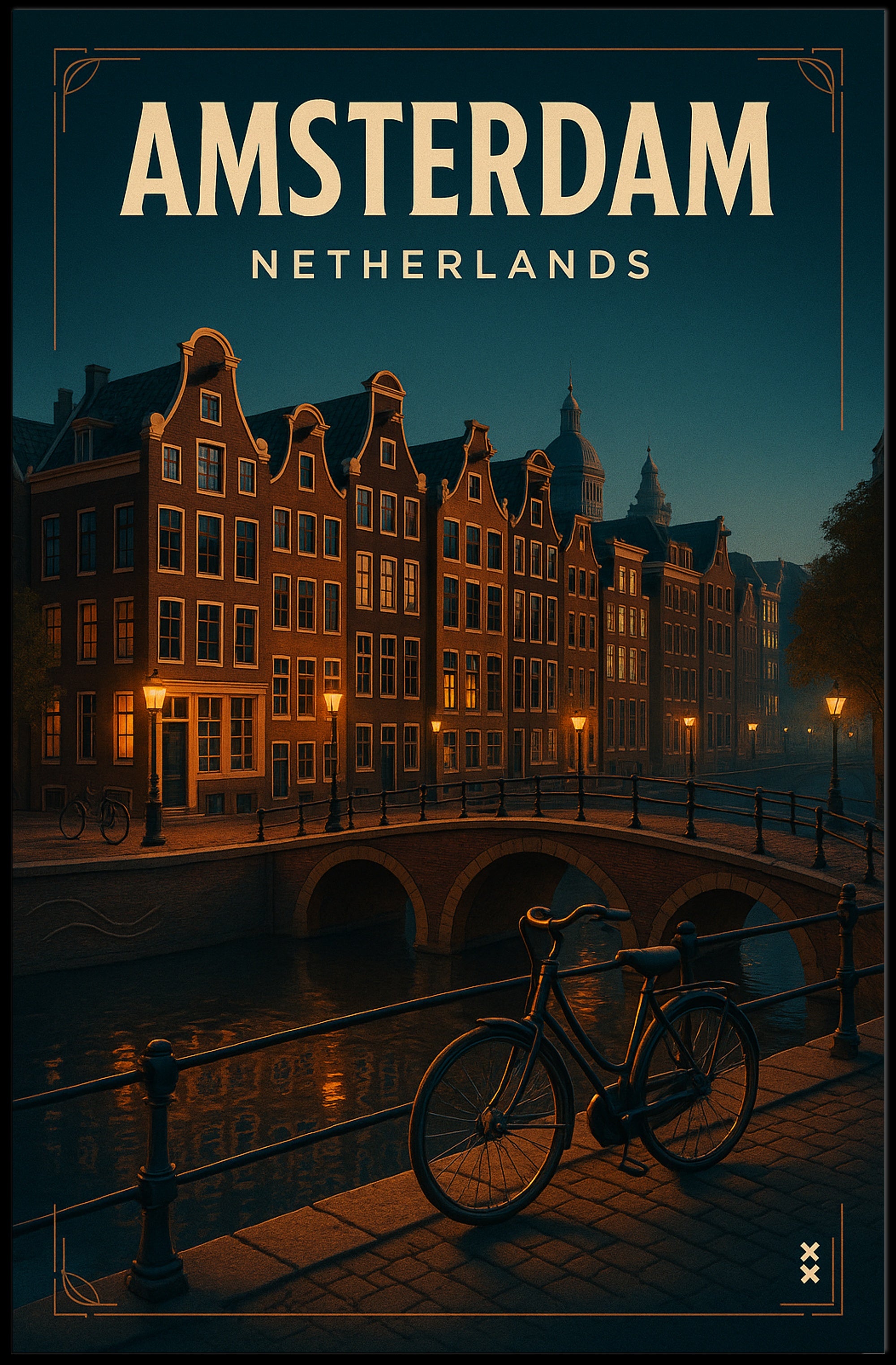 Serene Amsterdam Evening Travel Poster PosterGoat