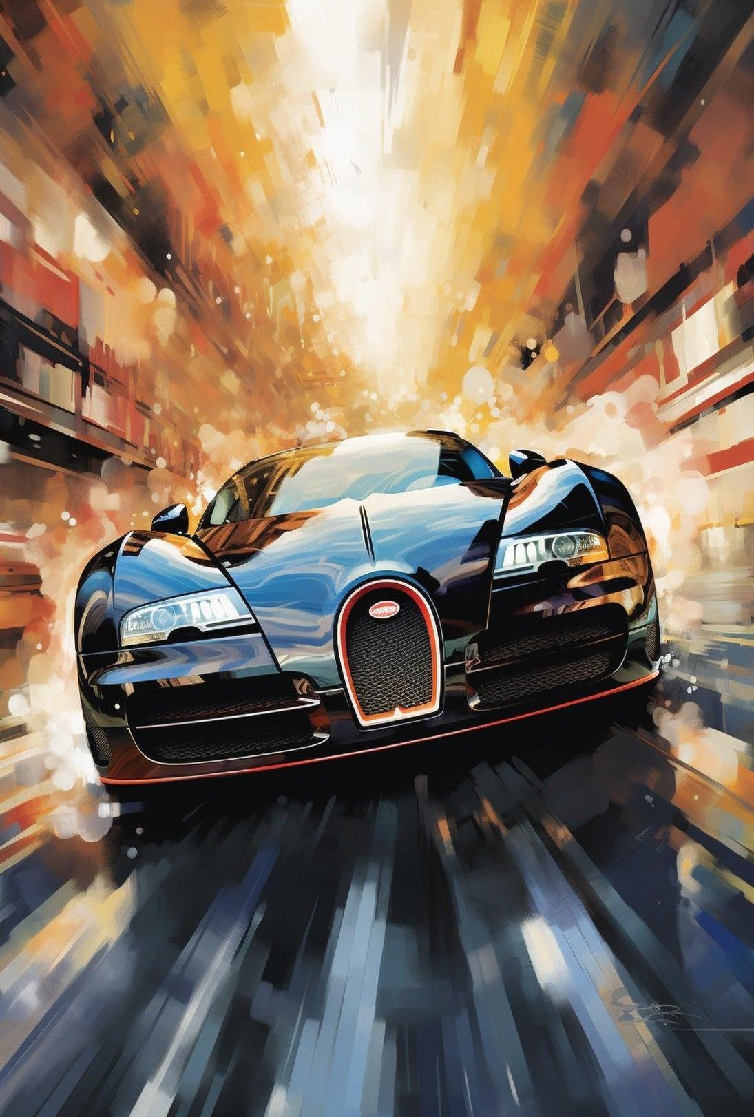 High-Speed Car in Urban Environment Futuristic Sci-Fi Poster