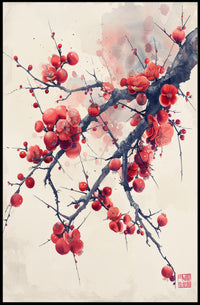 Elegant Red Plum Blossoms Artistic Poster PosterGoat
