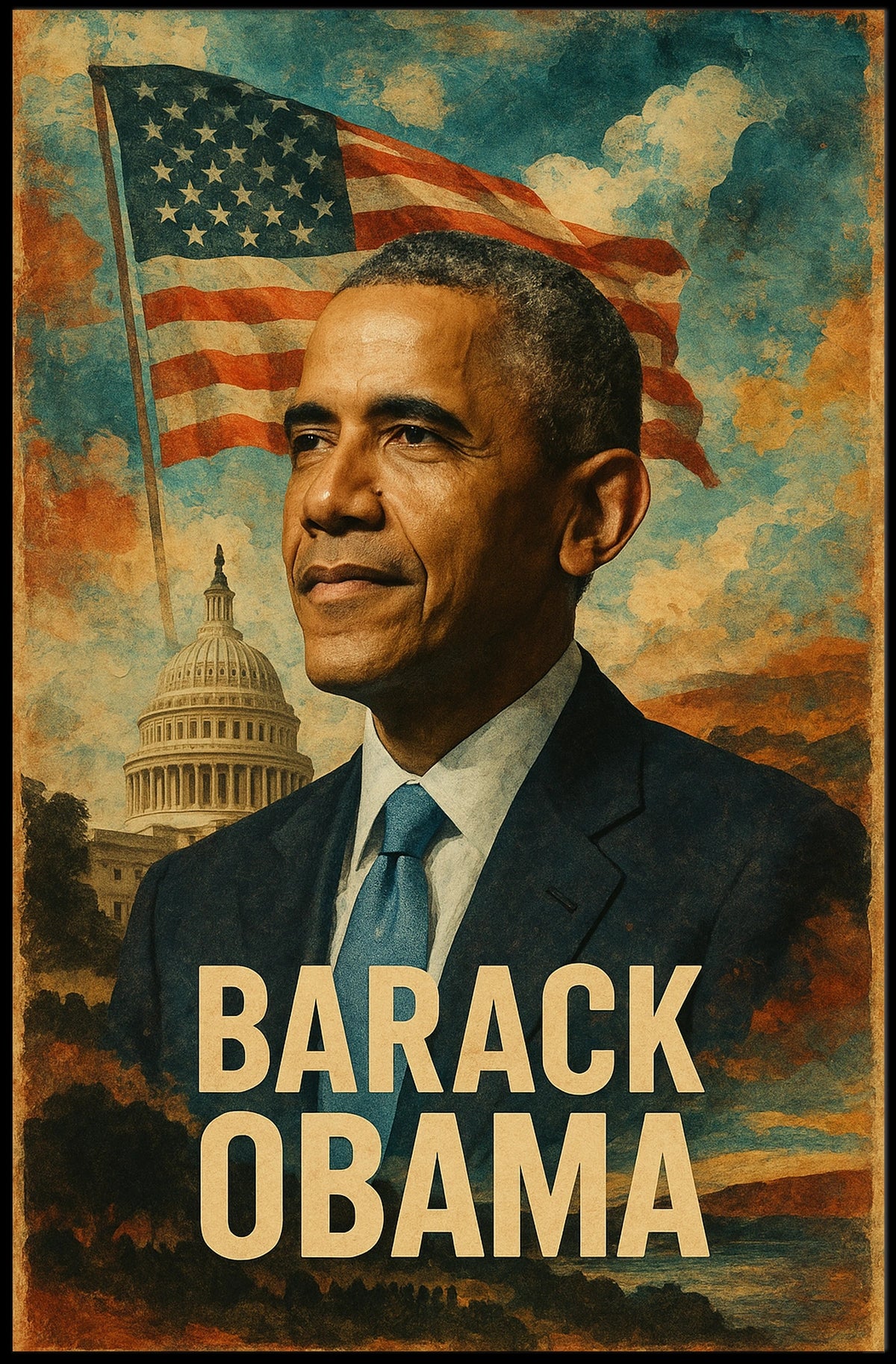 Barack Obama 44th President of the United States Layered Digital Collage Poster