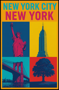 New York City Landmarks Skyline Poster Modern Wall Art