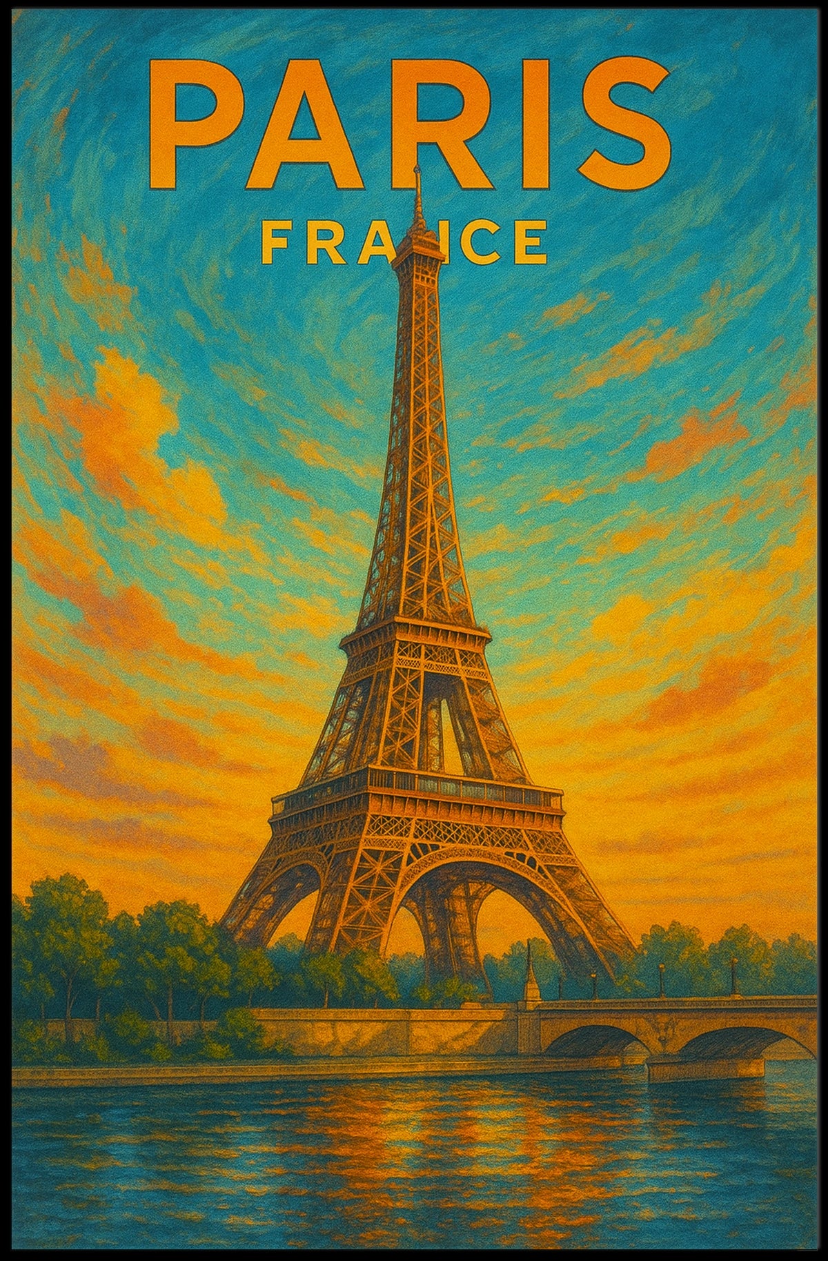 Paris, France Eiffel Tower At Sunset Poster