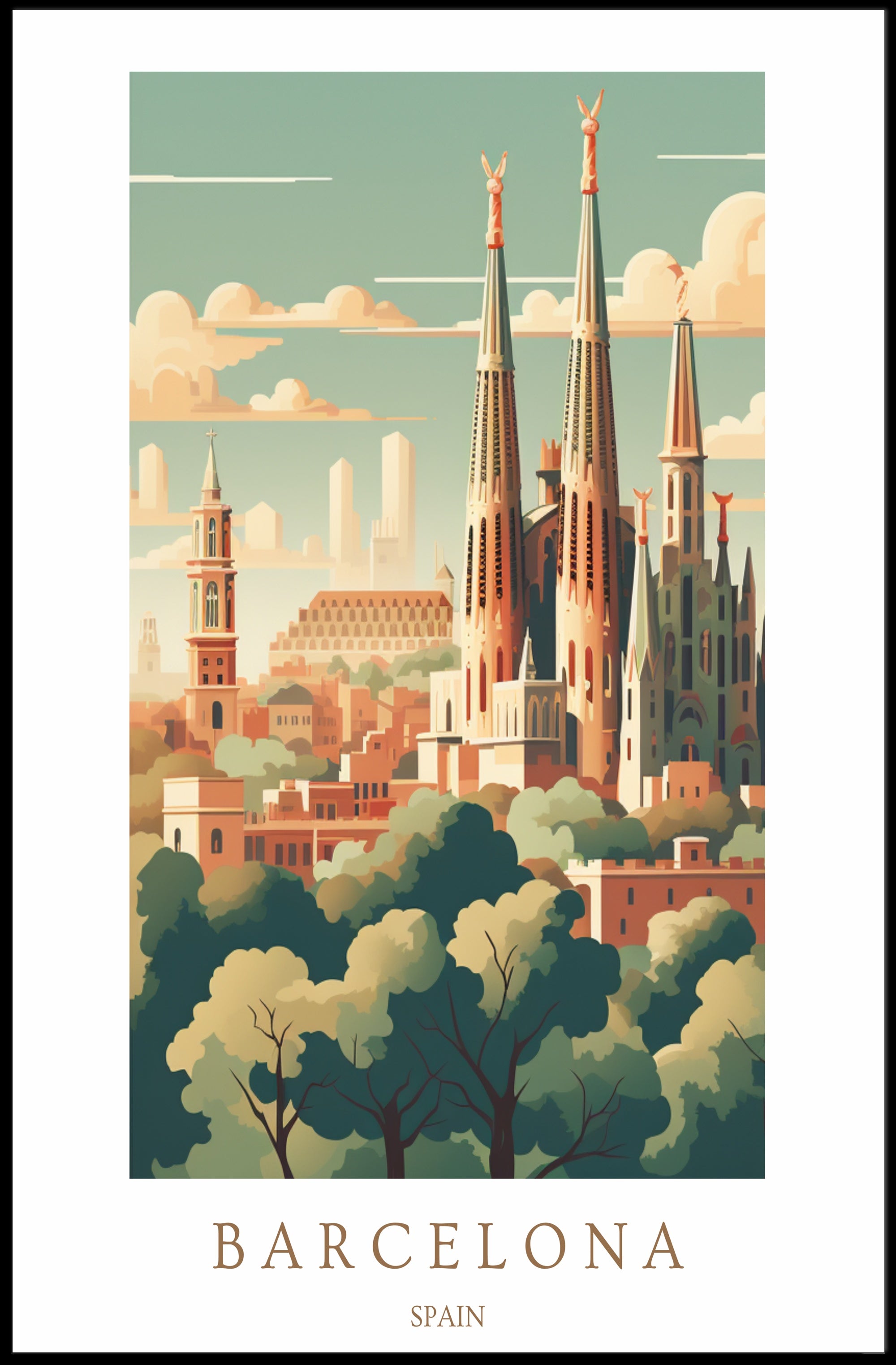 Barcelona Skyline Poster PosterGoat