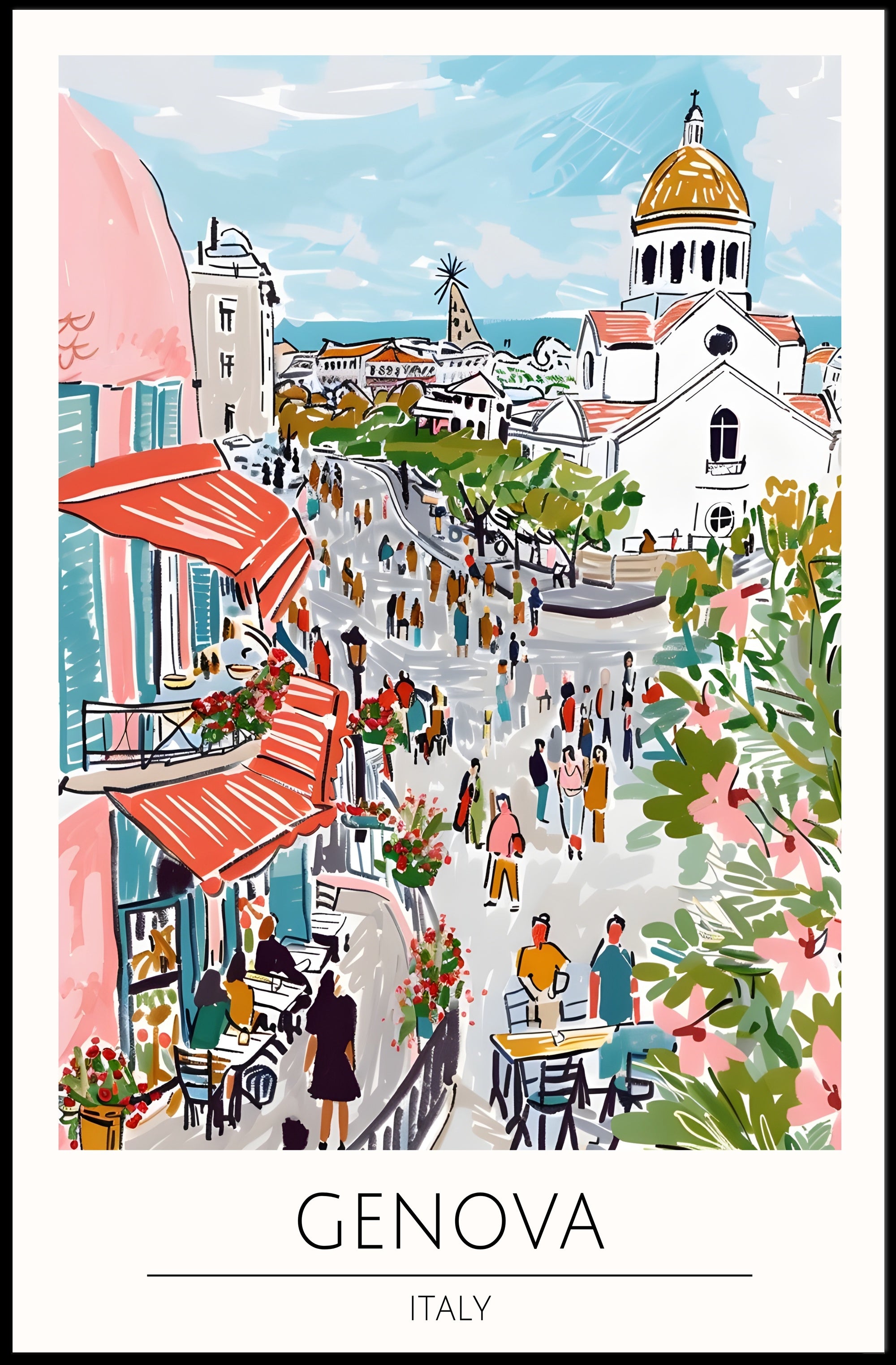 Vibrant Genova Street Scene Poster PosterGoat