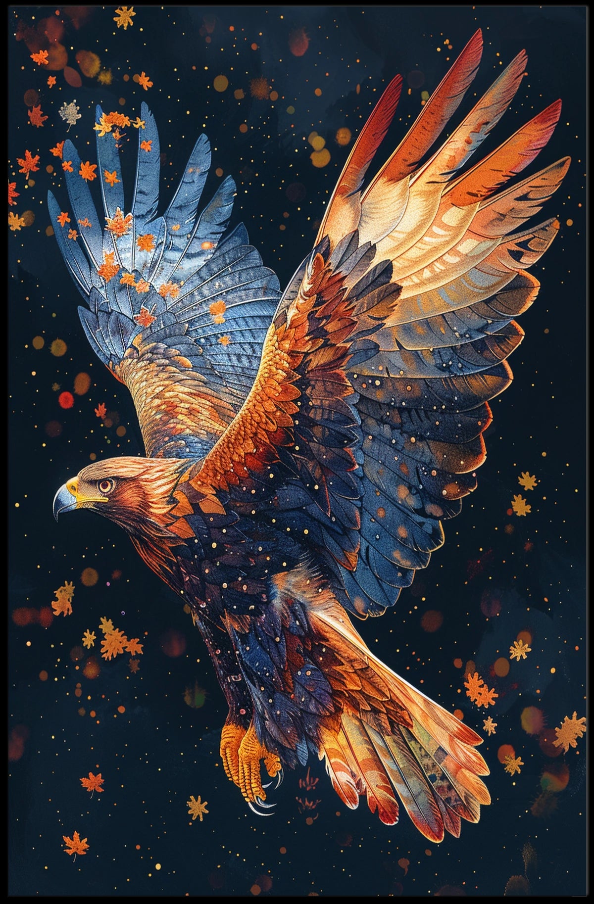 Majestic Eagle in Flight Autumn Art Poster