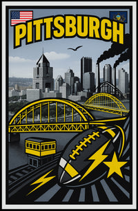 Pittsburgh Skyline and Symbols Poster PosterGoat
