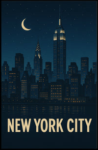 New York City Nightscape Skyline Poster Vintage Wall Art