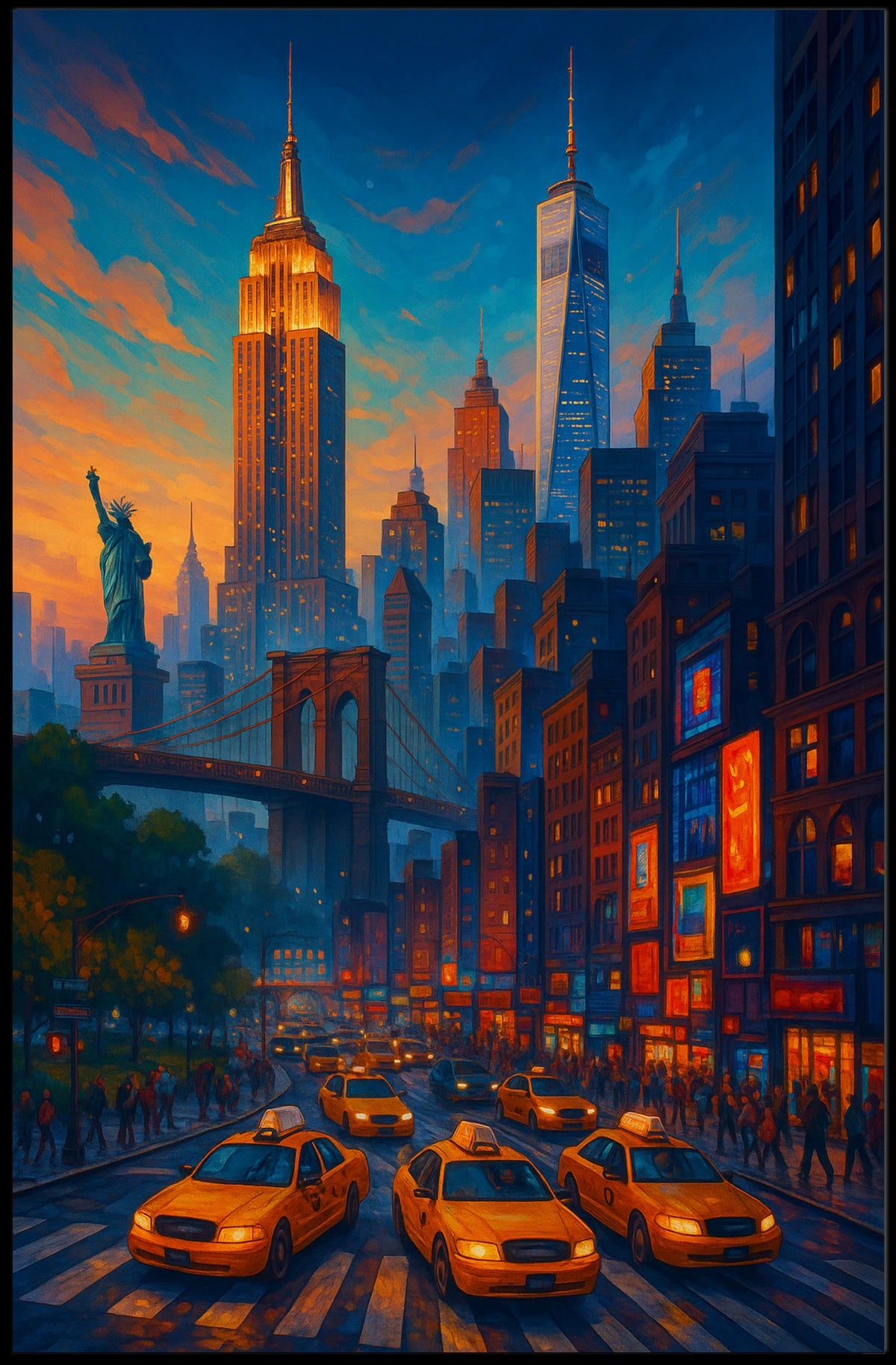 New York City Vibrant Urban Landscape Poster Retro Wall Art