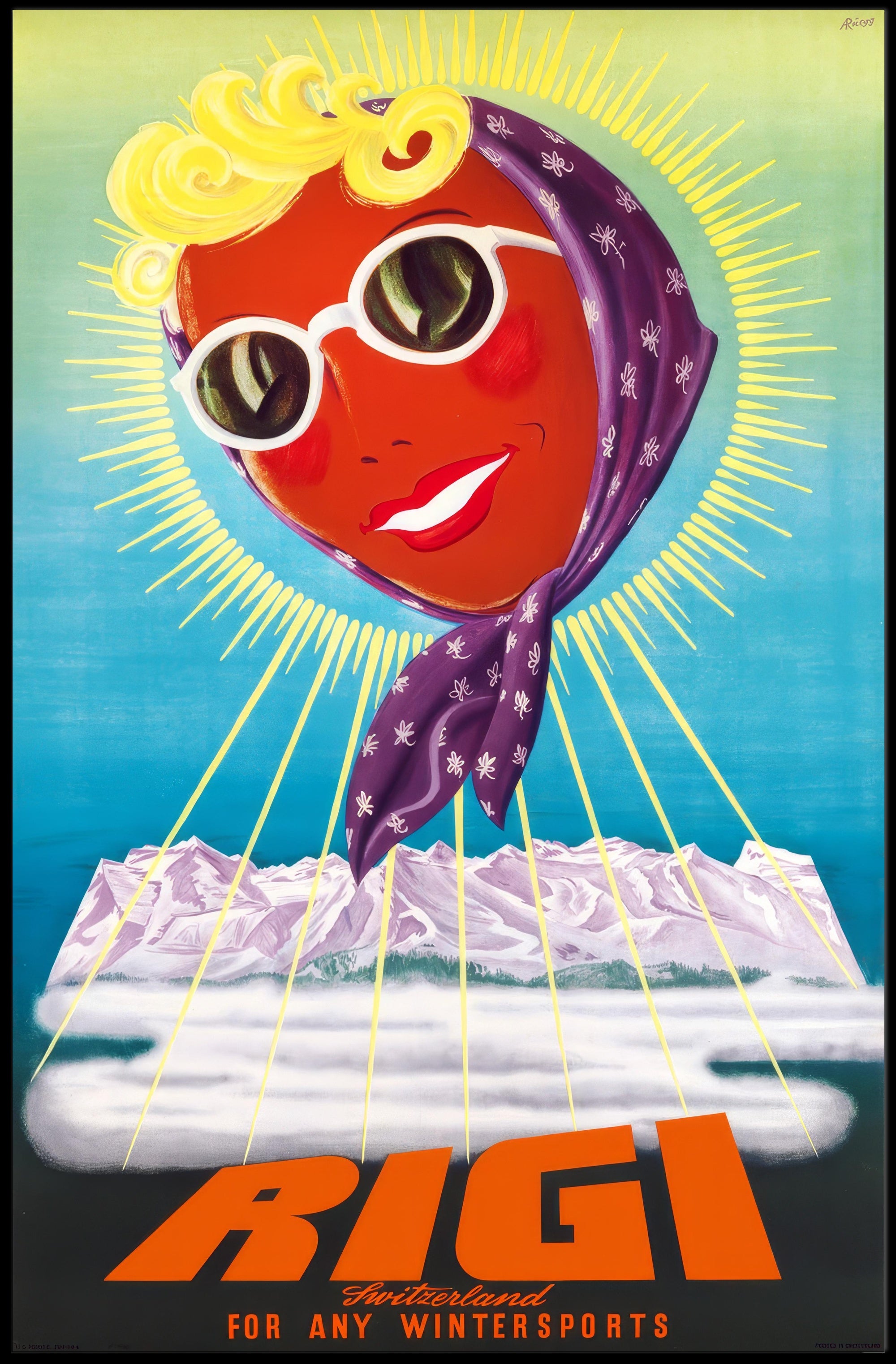 Rigi Switzerland Winter Adventure Retro Travel Poster PosterGoat