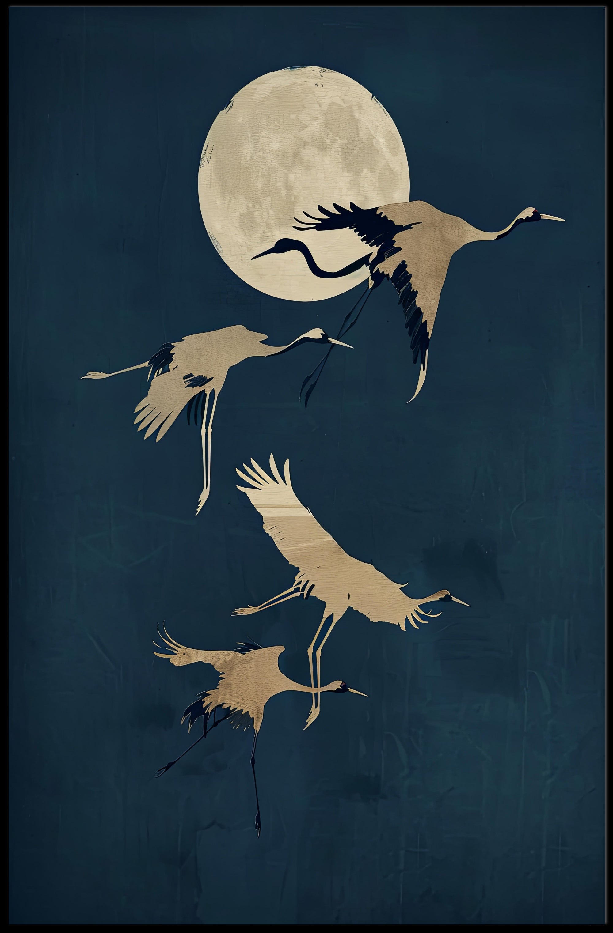 Moonlit Flight of Cranes Poster