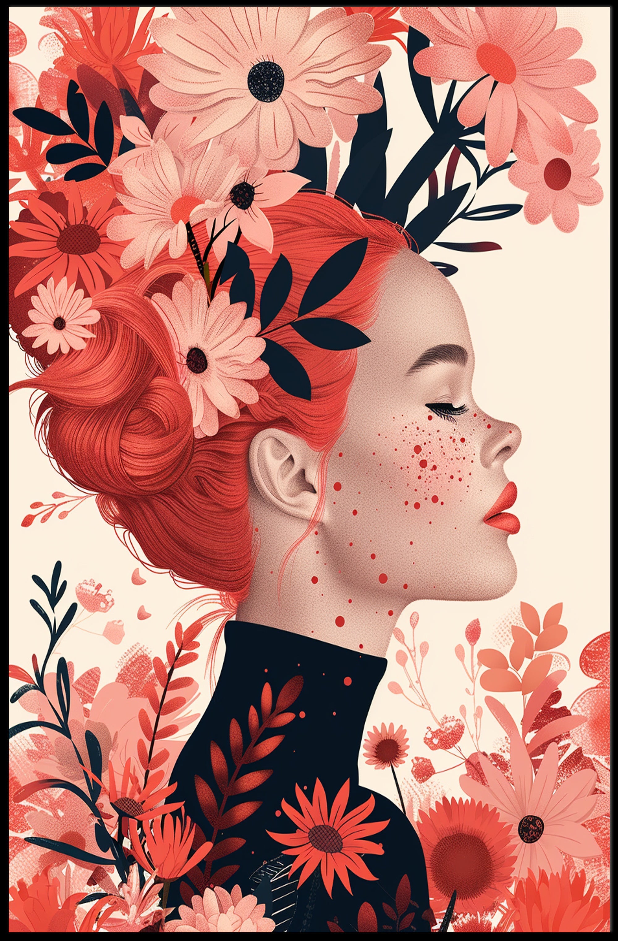 Ethereal Redhead Floral Fusion Art Poster PosterGoat