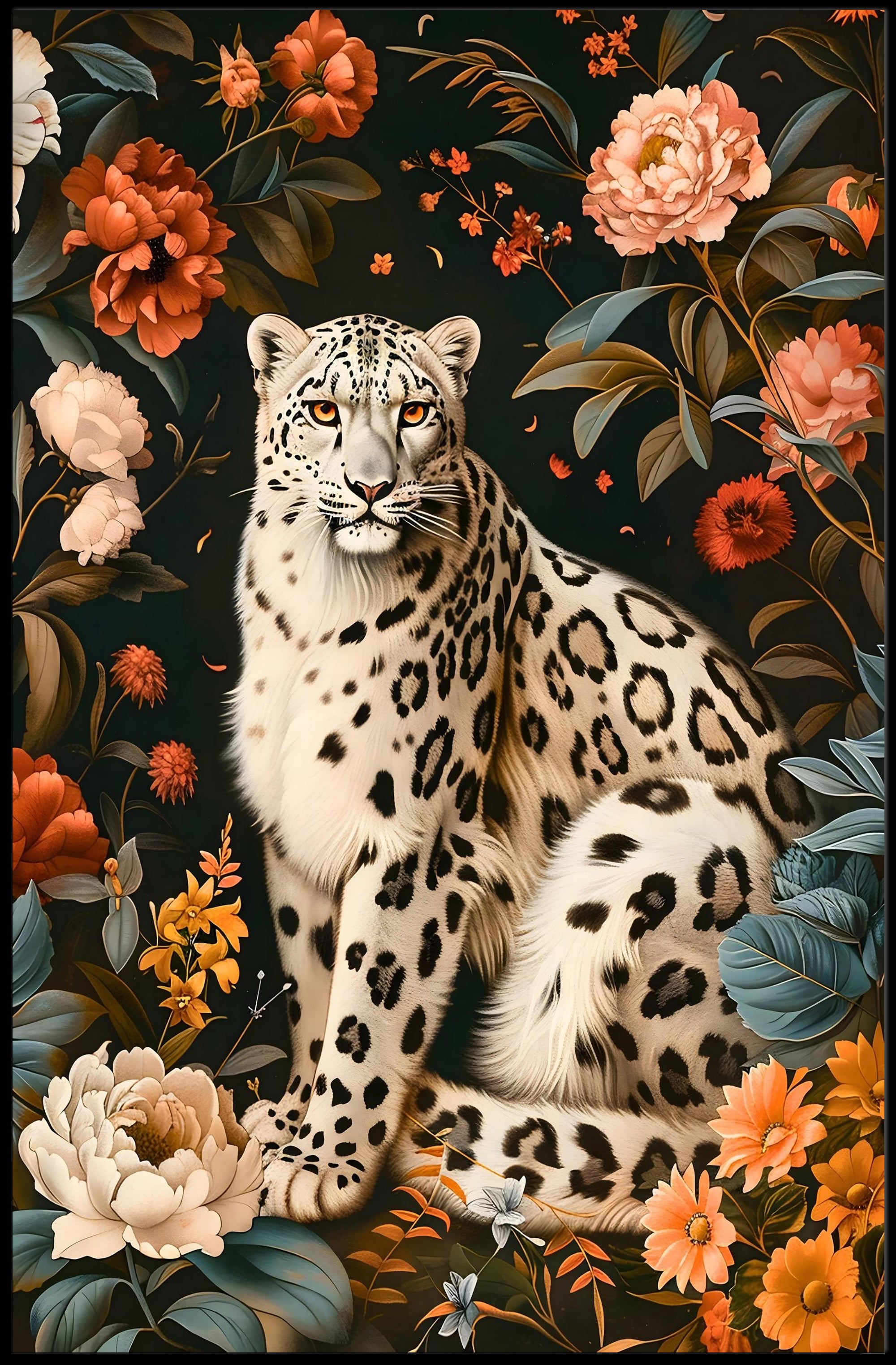 Majestic Snow Leopard Wall Art in Bloom