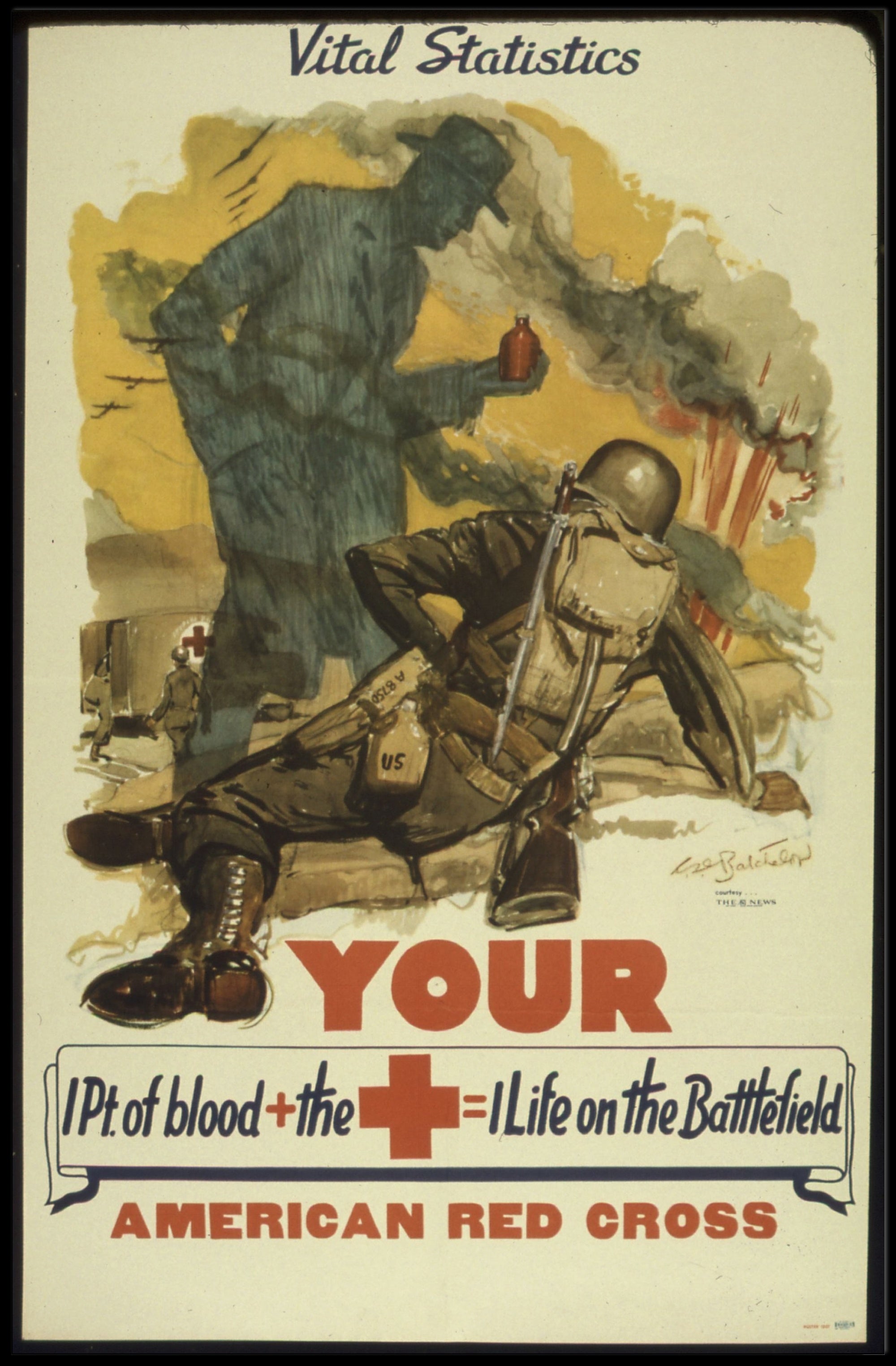 WWII Soldier's Call: Blood Donation Propaganda Poster