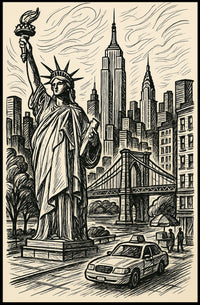 New York City Poster Vintage Monochrome Cityscape Wall Art