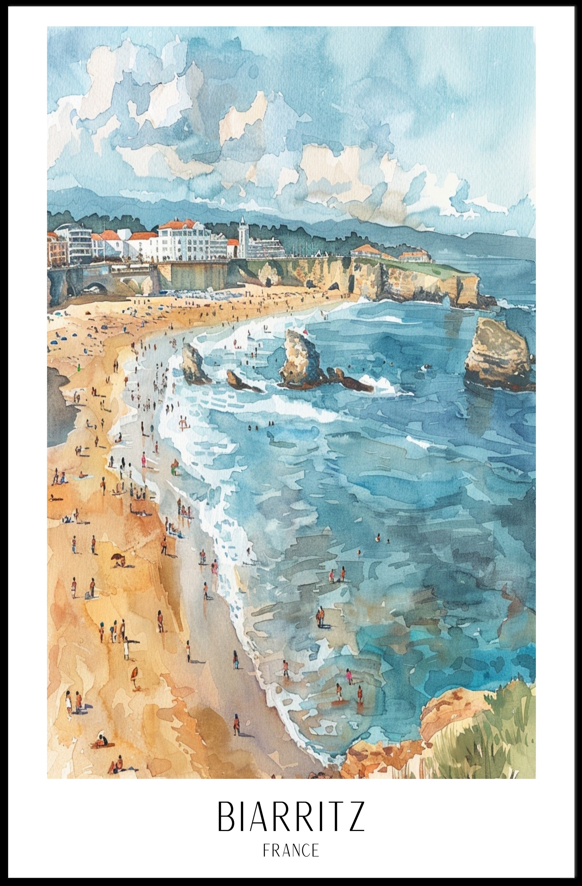 Biarritz Beach Serenity: Vintage Travel Poster PosterGoat
