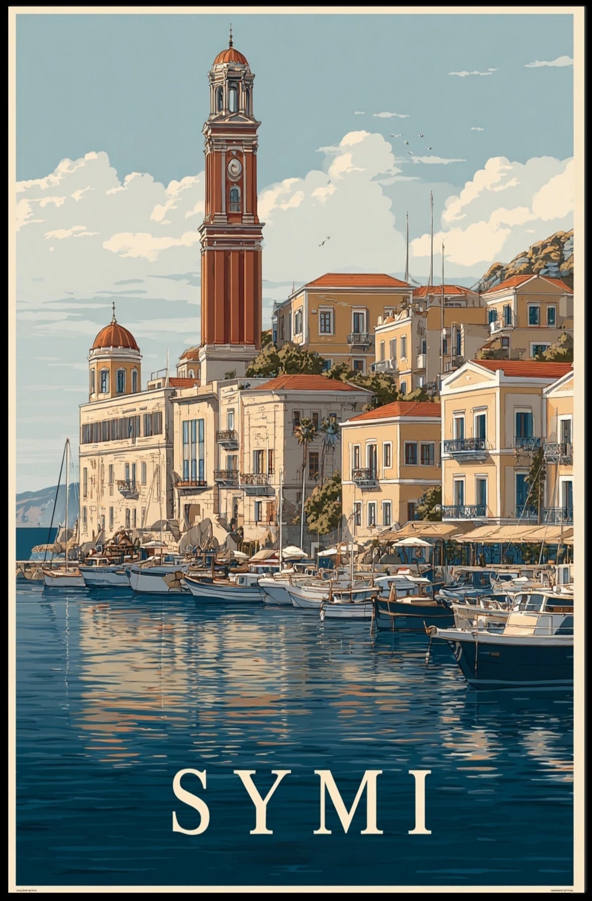 Symi Harbor Illustration Poster