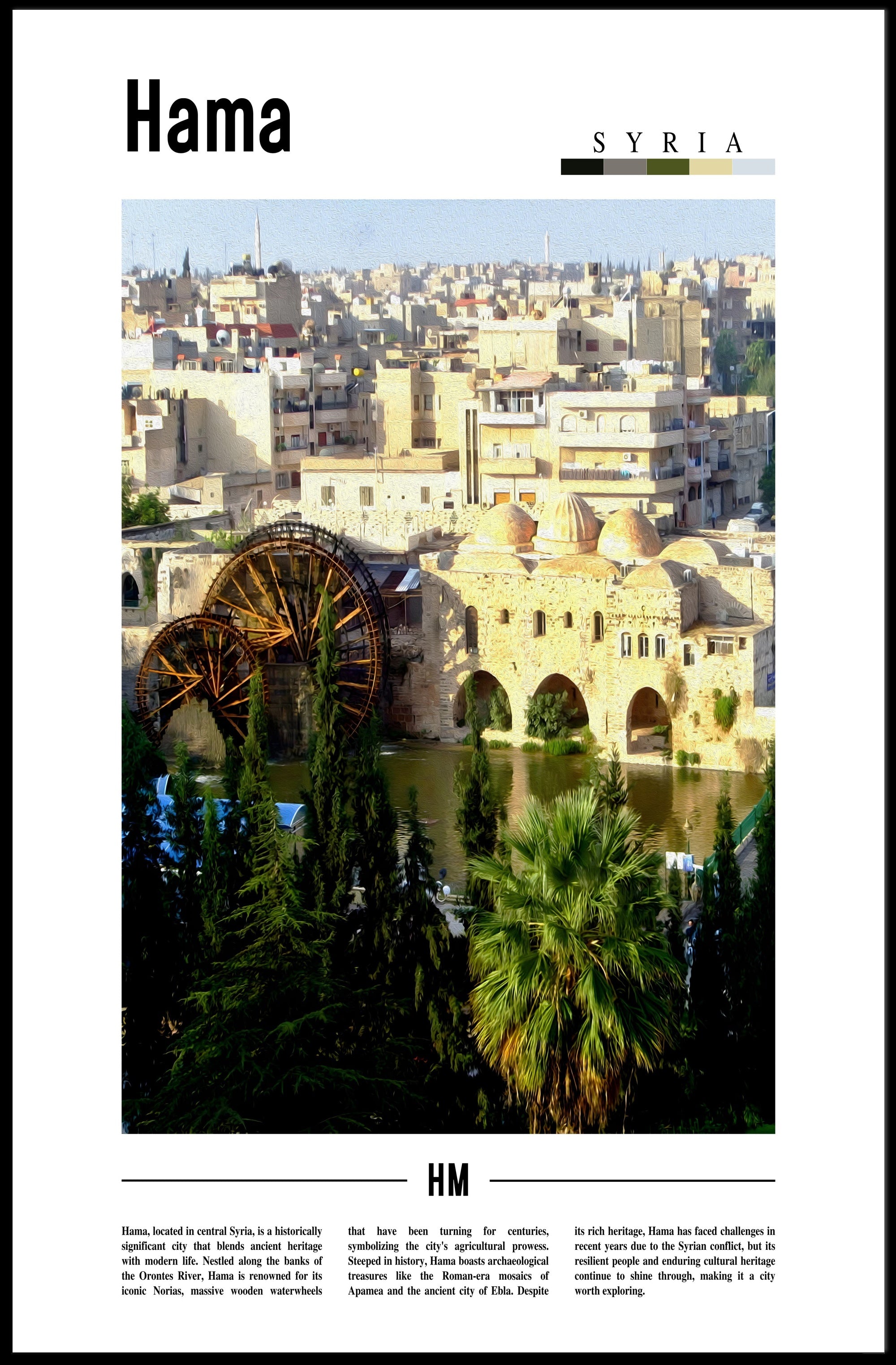 Hama Cityscape with Norias Cultural or Heritage Poster PosterGoat
