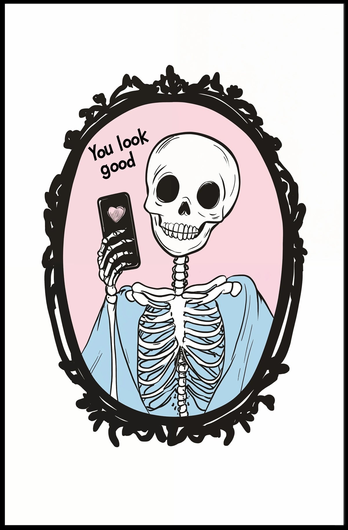Humorous Skeleton Self-Image Cartoon Phone Heart Poster