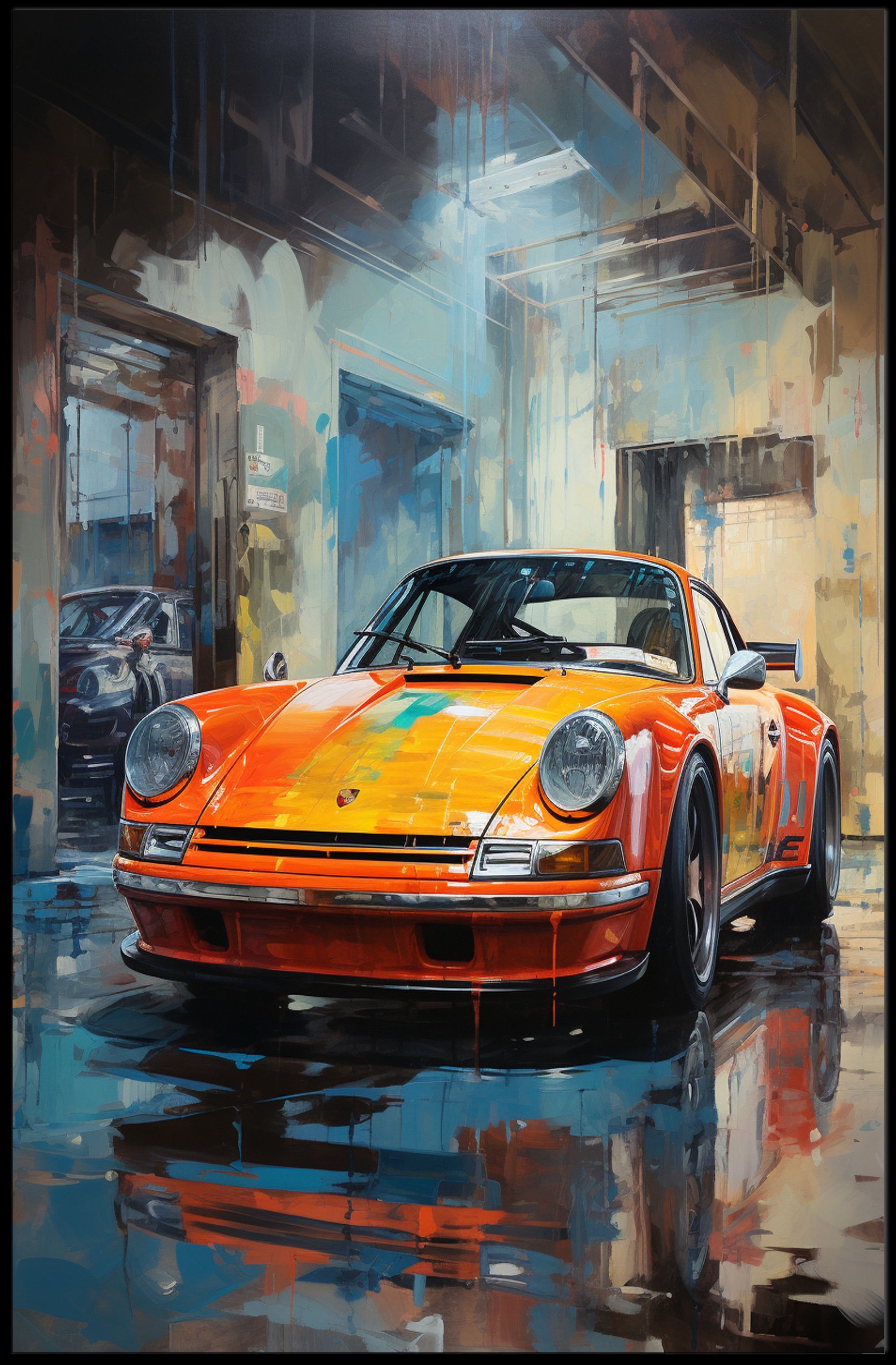 Vibrant Classic Car In Urban Garage Poster PosterGoat