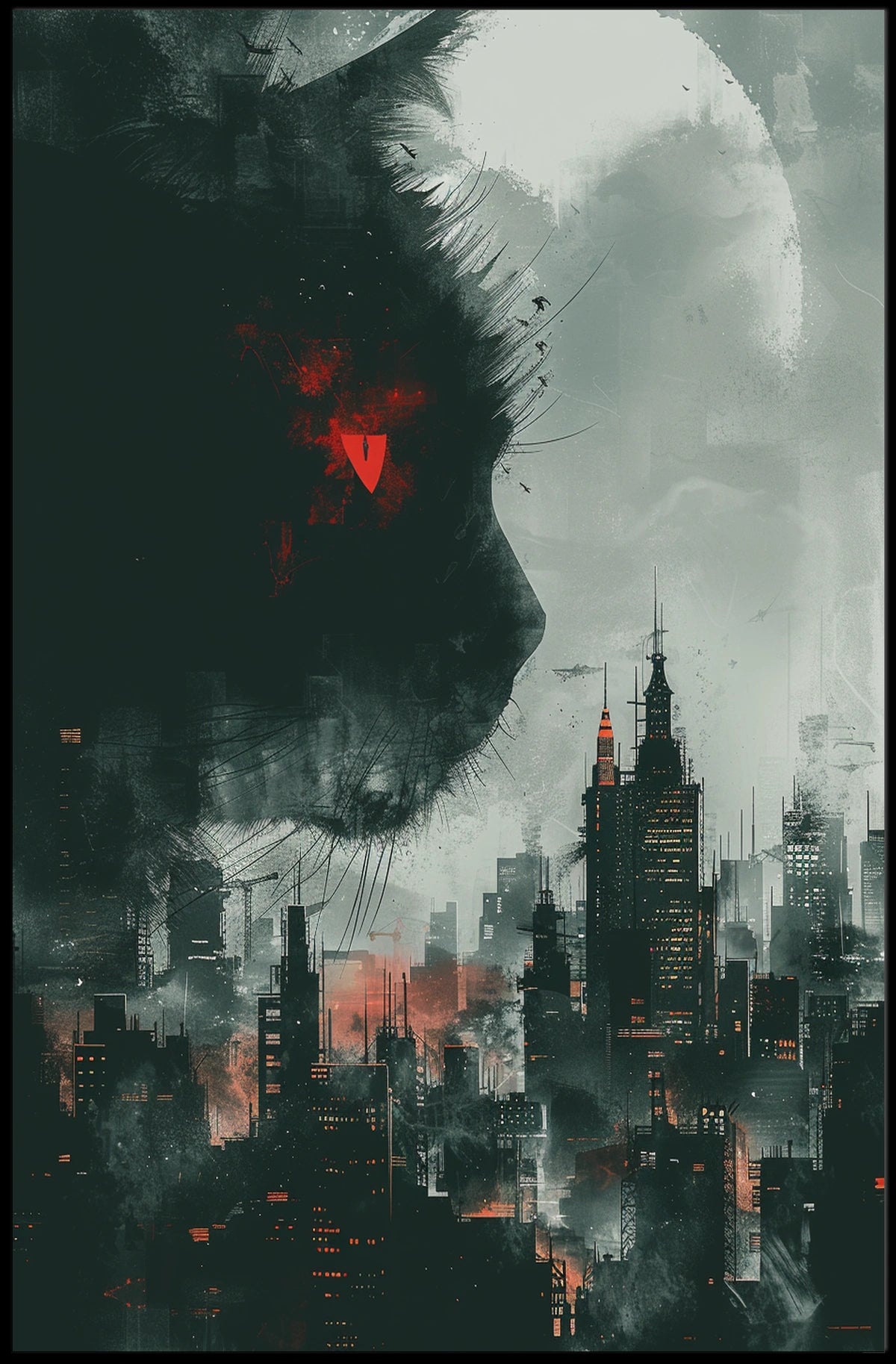 Cat Over Cityscape Poster