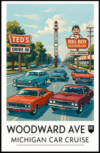 Woodward Ave Michigan Car Cruise Poster