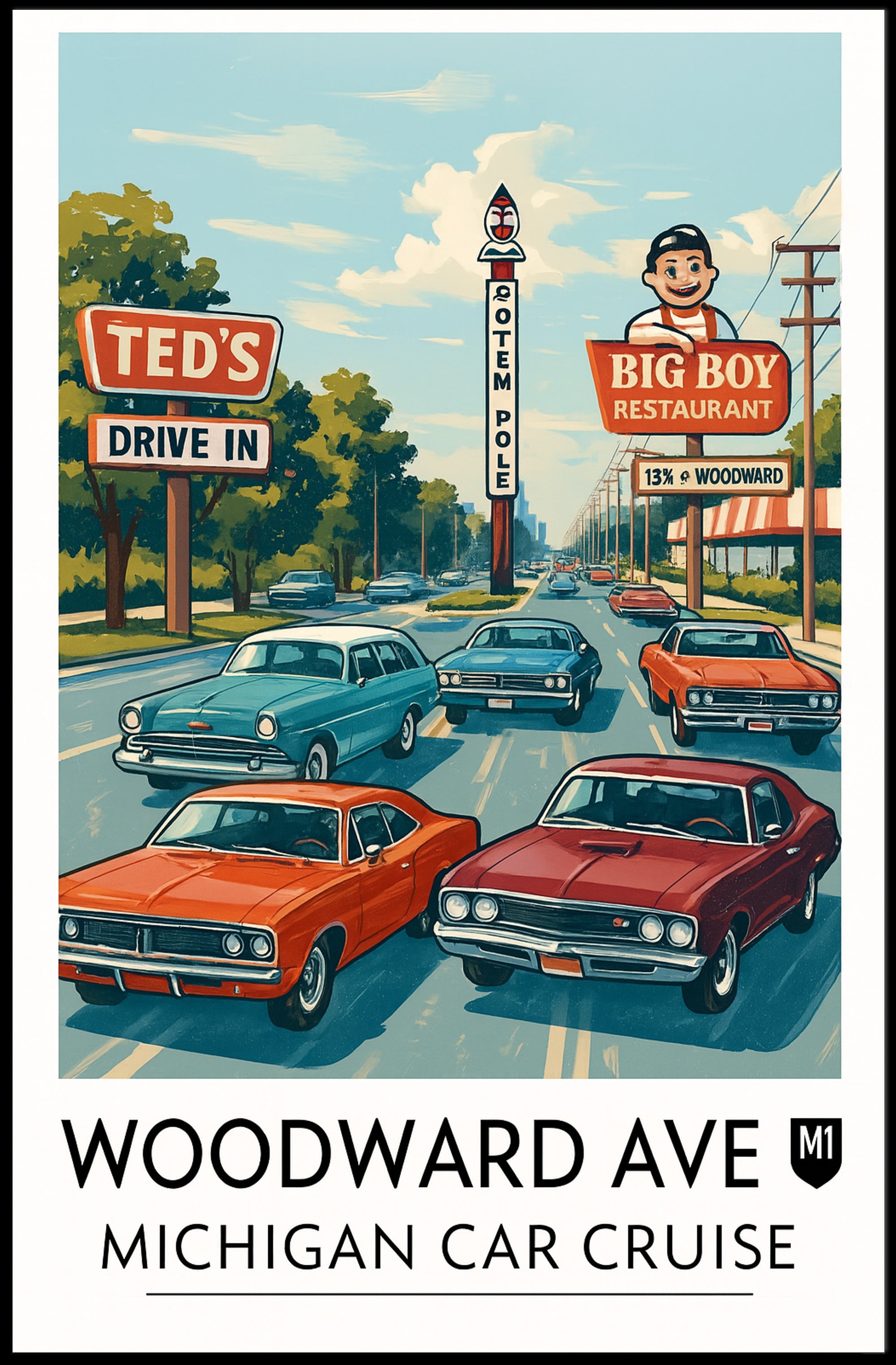 Woodward Ave Michigan Car Cruise Poster
