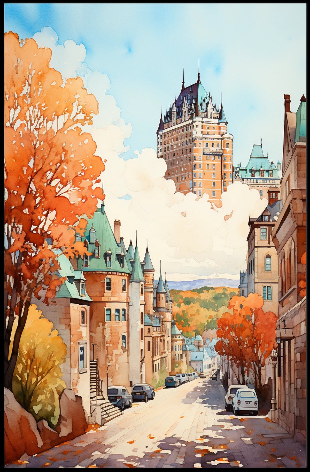Quaint Architectural Charm in Historic Fall Setting - Travel Poster