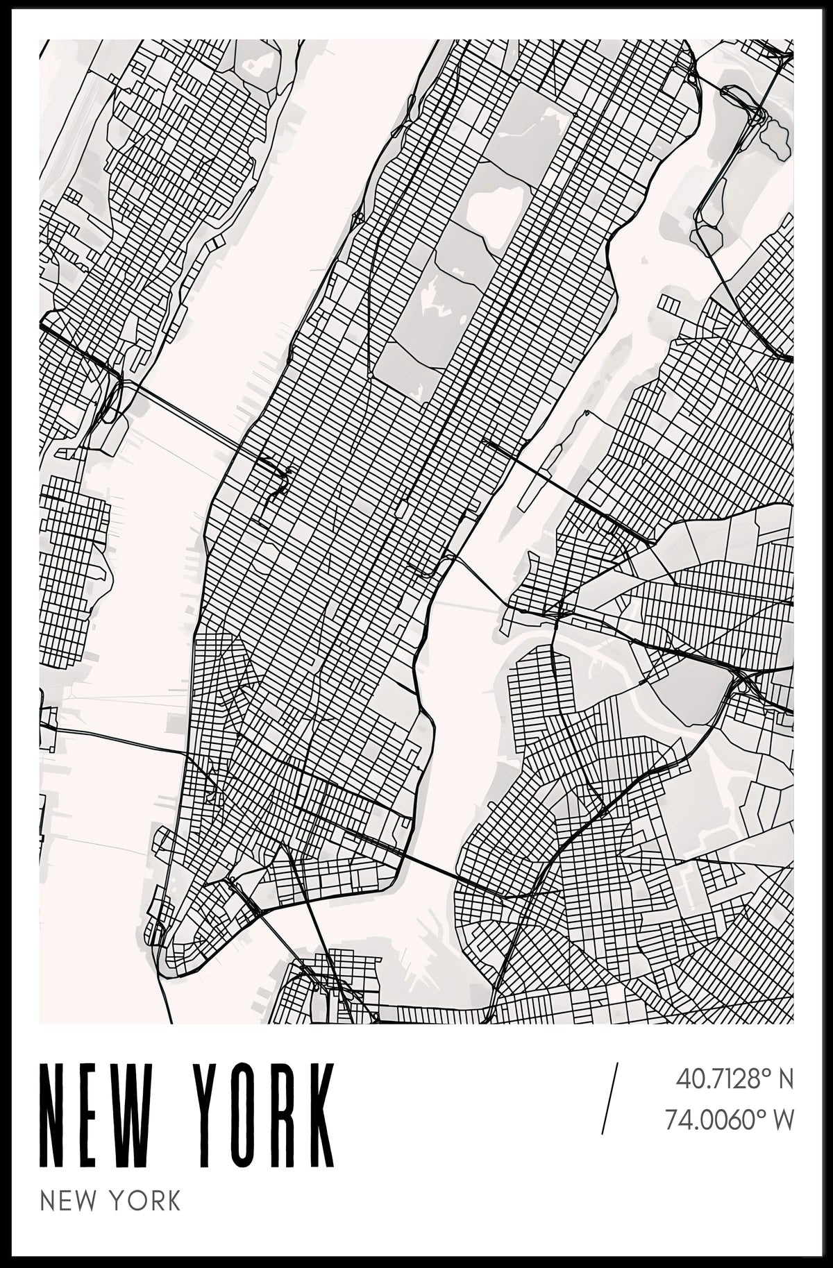 New York City Minimalist Map Poster Modern Wall Art