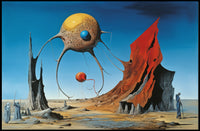 Surreal Desert Fantasy with Tentacled Spheres Art Poster